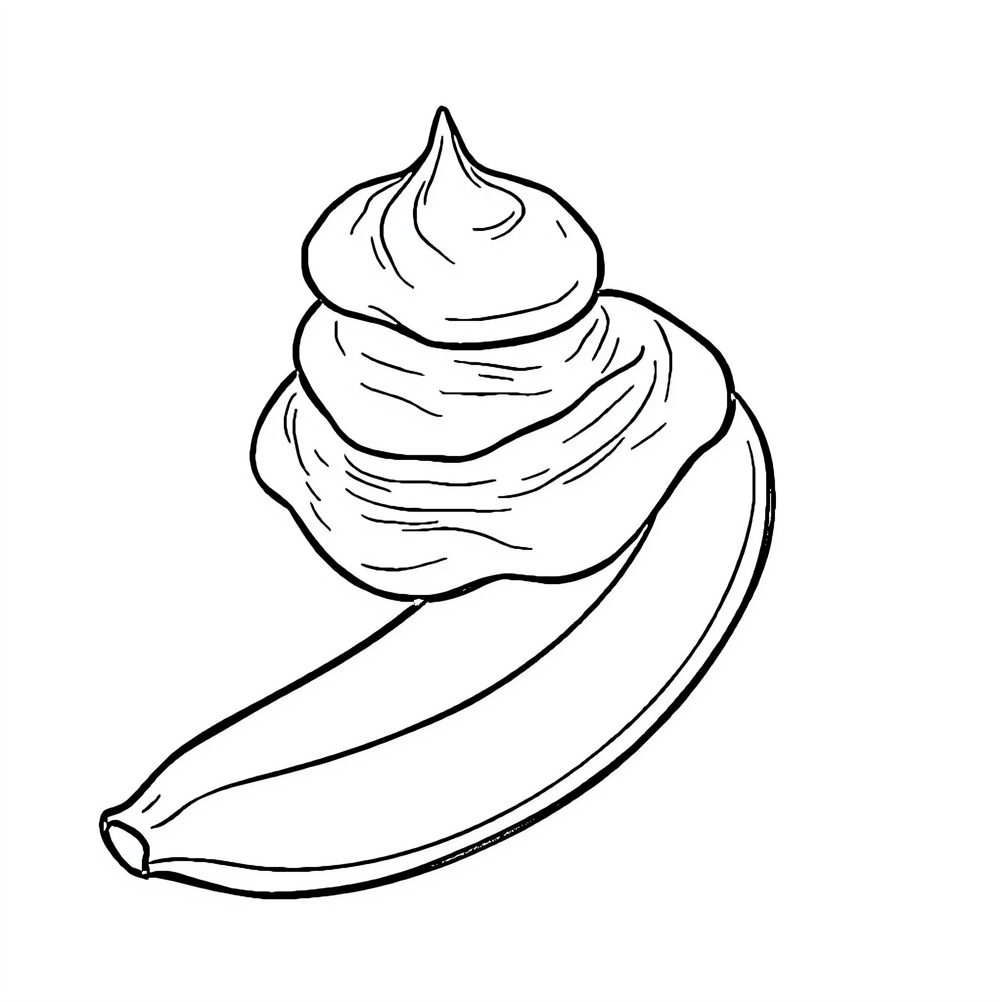 Banana in a whimsical swirl Coloring Page (free black-and-white line drawing printable PDF for all, from beginners to advanced learners, including children, teens, adults, and seniors)