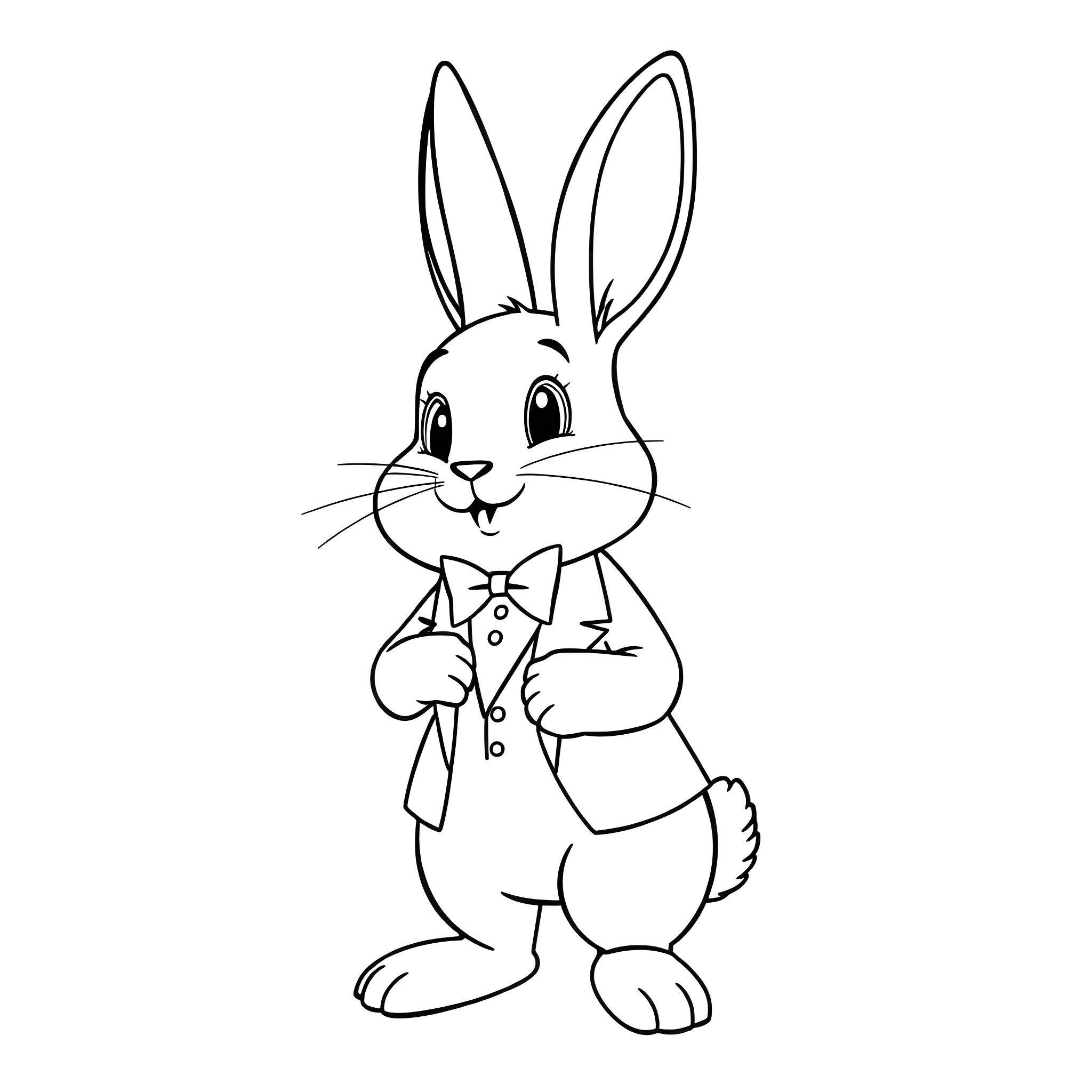 Bunny in a Suit Smiling Cheerfully Coloring Page (free black-and-white line drawing printable PDF for all, from beginners to advanced learners, including children, teens, adults, and seniors)