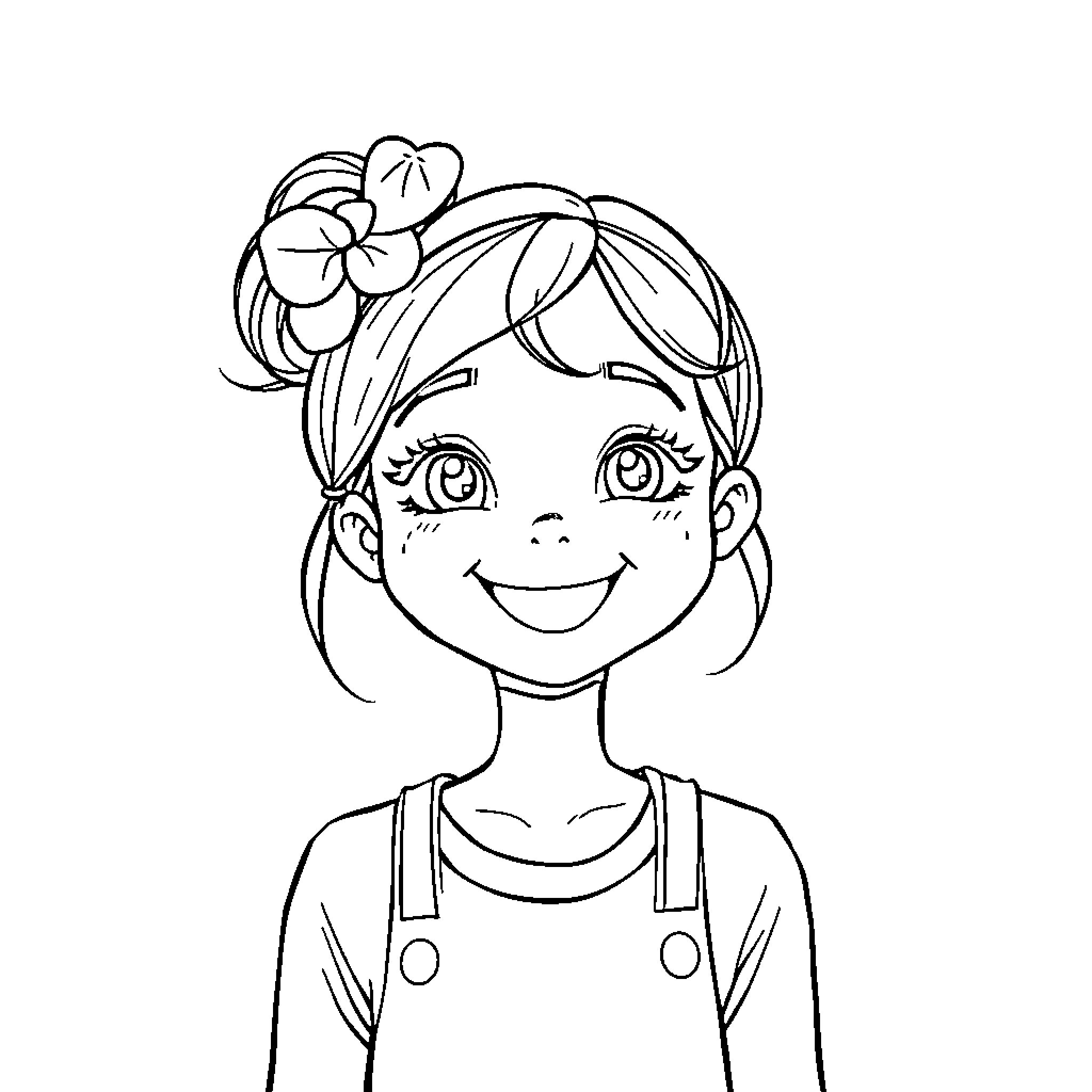 Neima's Cheerful Expression Coloring Page (free black-and-white line drawing printable PDF for all, from beginners to advanced learners, including children, teens, adults, and seniors)