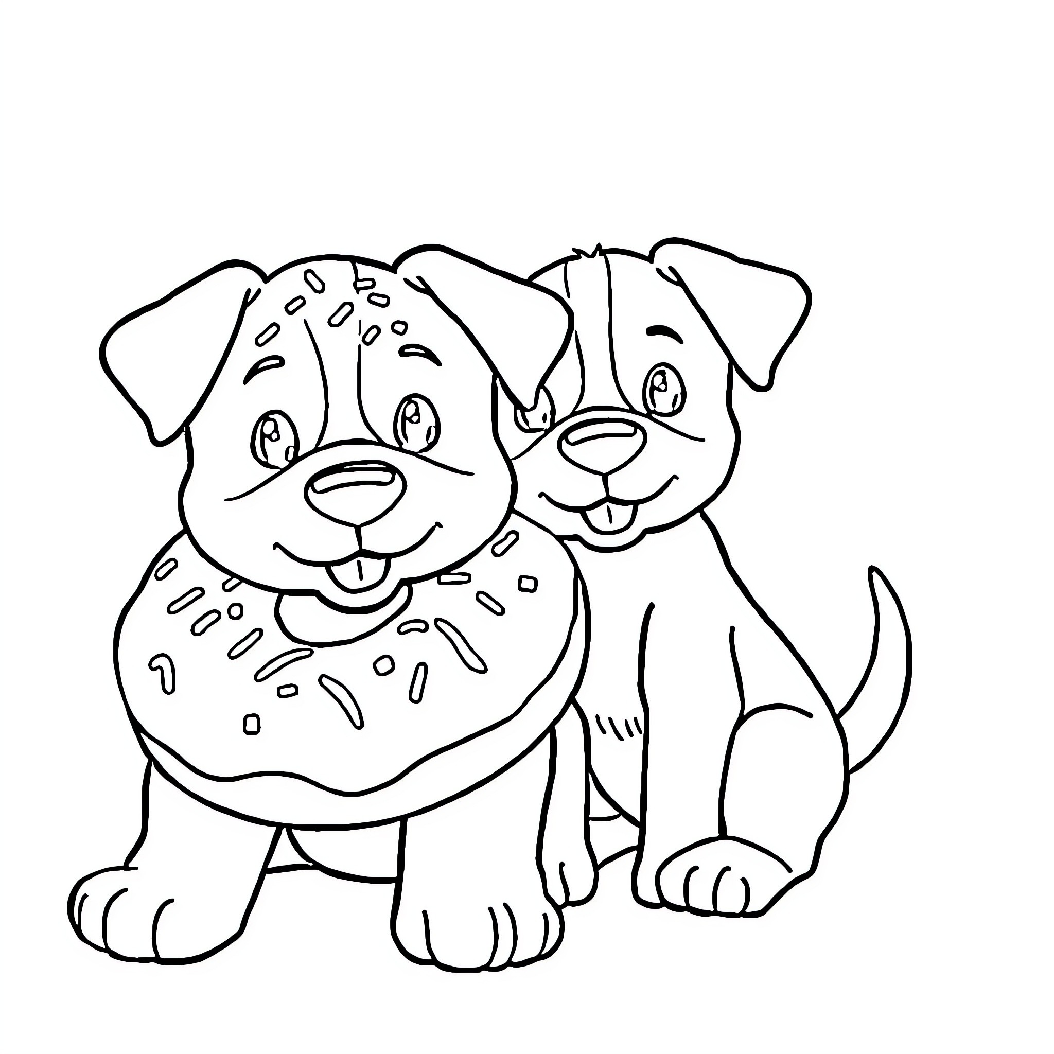 Doughnut-shaped Treats for Playful Pups Coloring Page (free black-and-white line drawing printable PDF for all, from beginners to advanced learners, including children, teens, adults, and seniors)