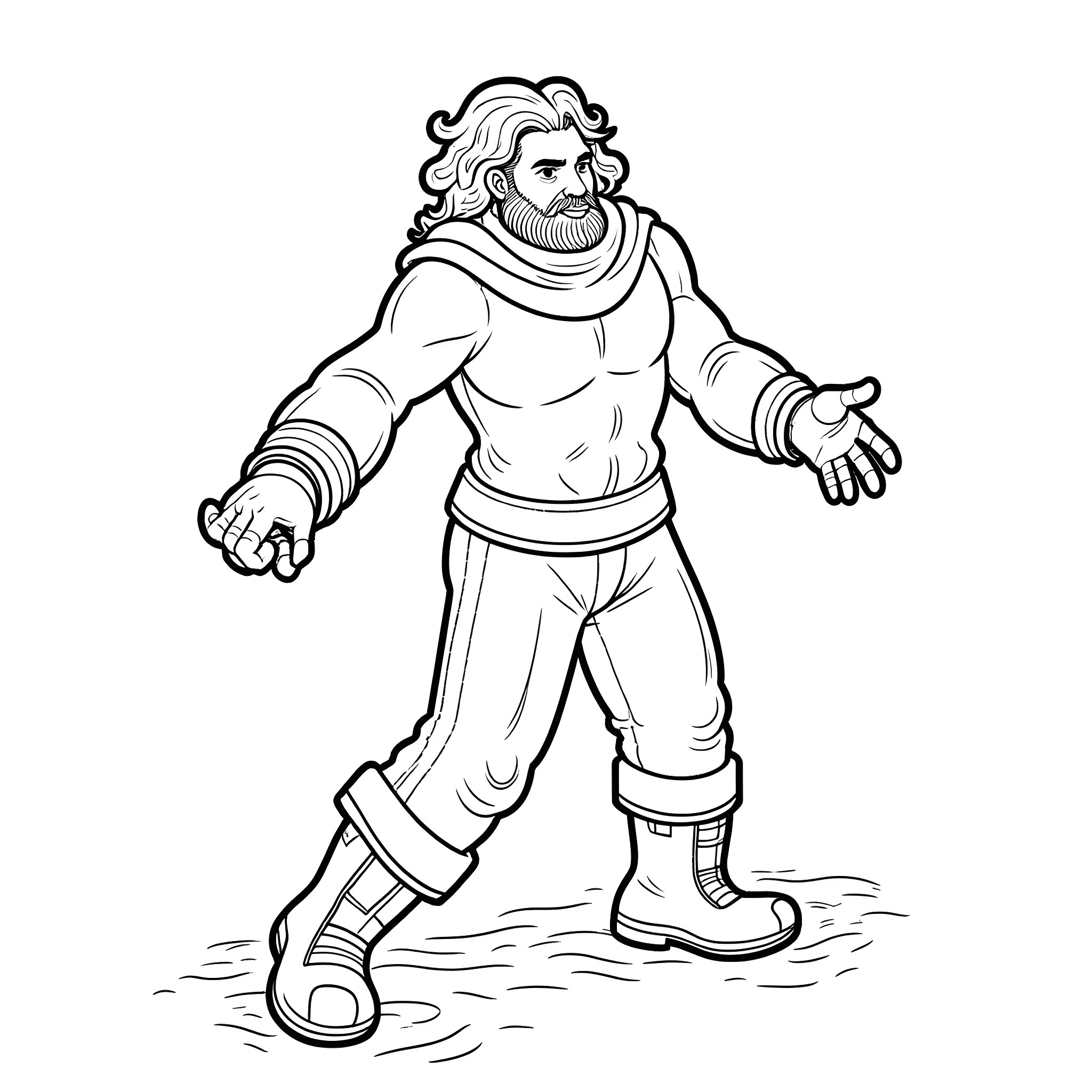 Asmongold in Action Pose Coloring Page (free black-and-white line drawing printable PDF for all, from beginners to advanced learners, including children, teens, adults, and seniors)
