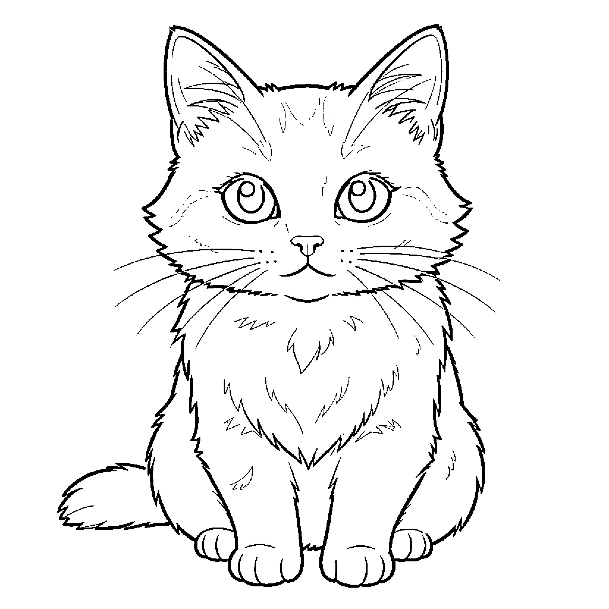 Cat coloring page with expressive features Coloring Page (free black-and-white line drawing printable PDF for all, from beginners to advanced learners, including children, teens, adults, and seniors)