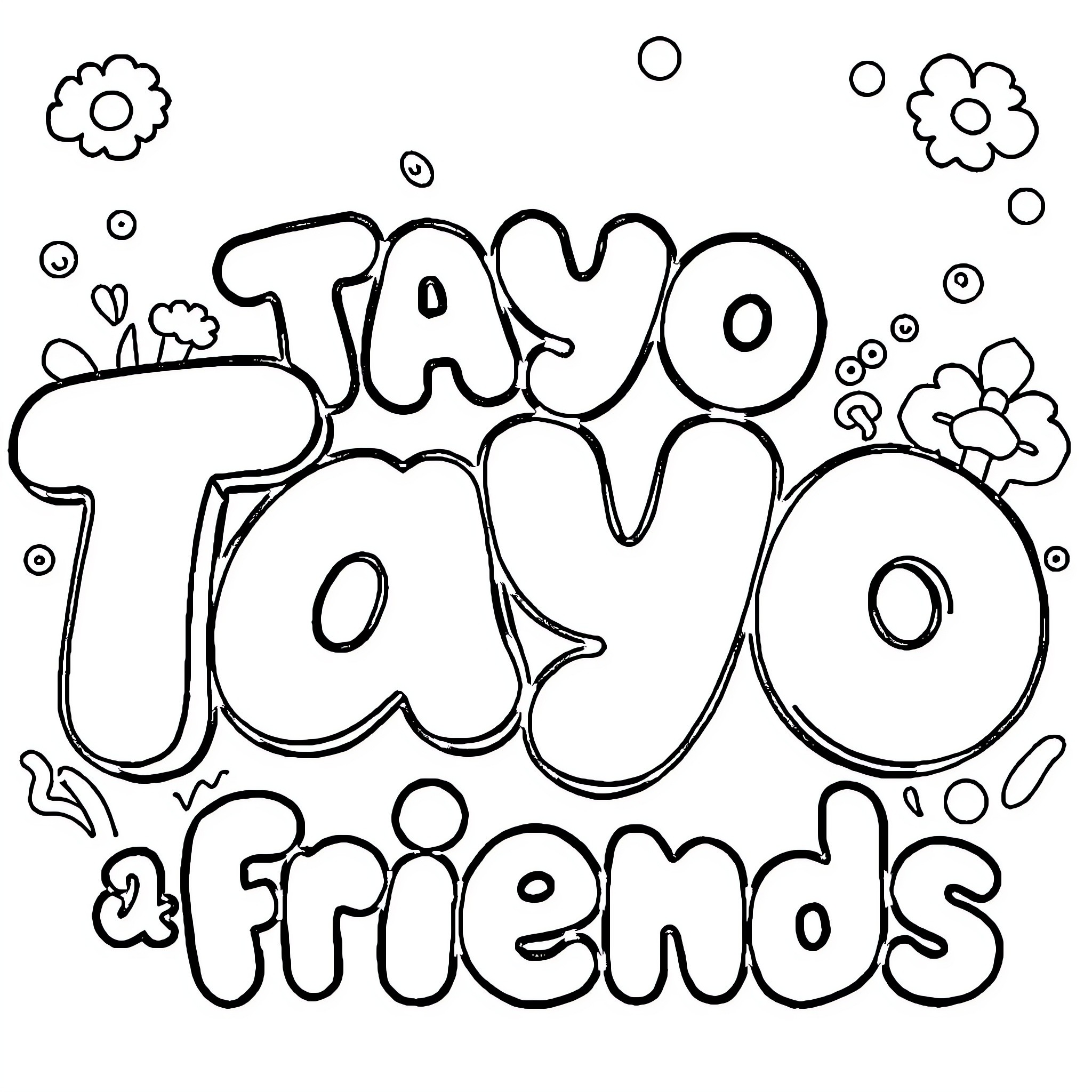Tayo's Playful Friends Coloring Page (free black-and-white line drawing printable PDF for all, from beginners to advanced learners, including children, teens, adults, and seniors)