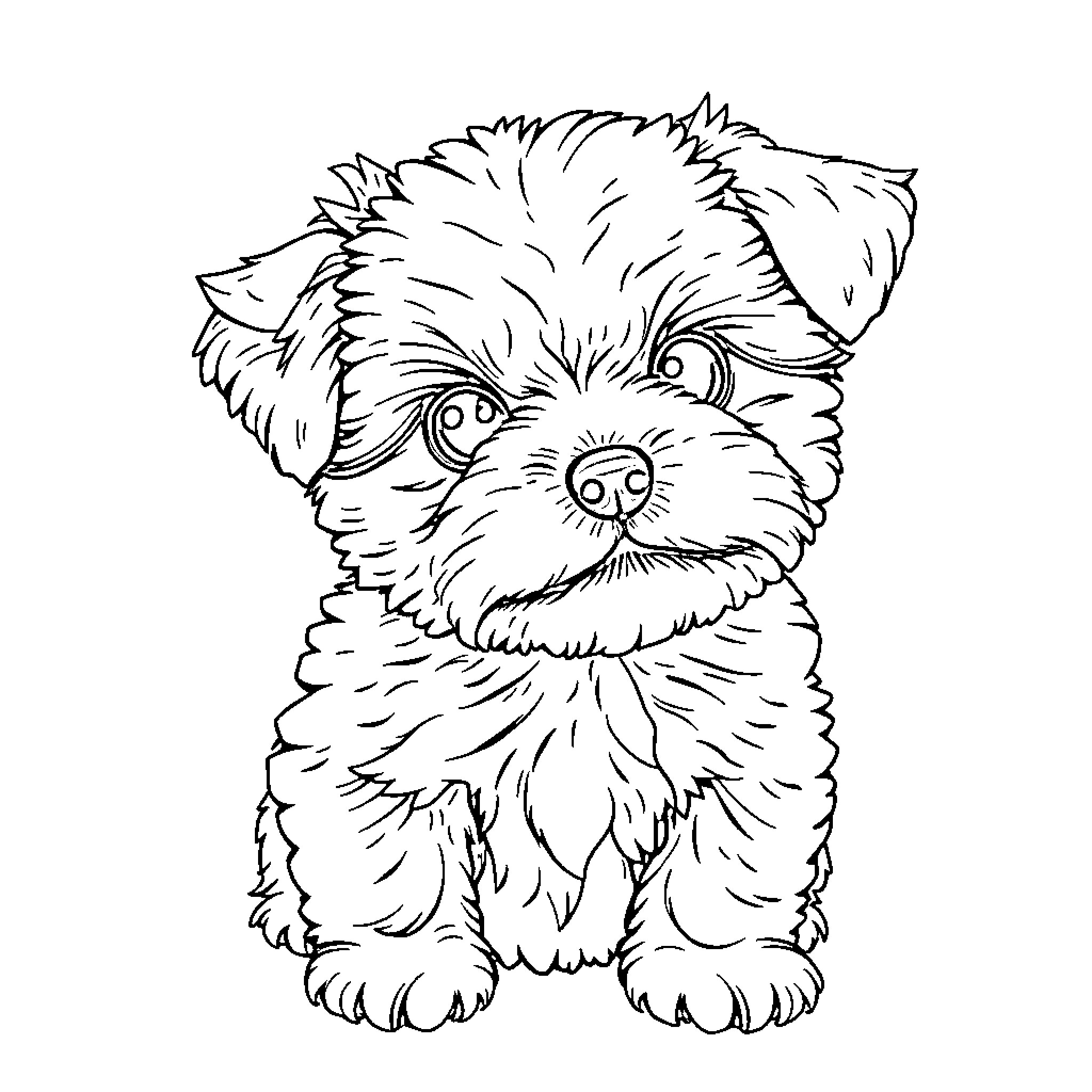 Maltipoo puppy with adorable expression Coloring Page (free black-and-white line drawing printable PDF for all, from beginners to advanced learners, including children, teens, adults, and seniors)