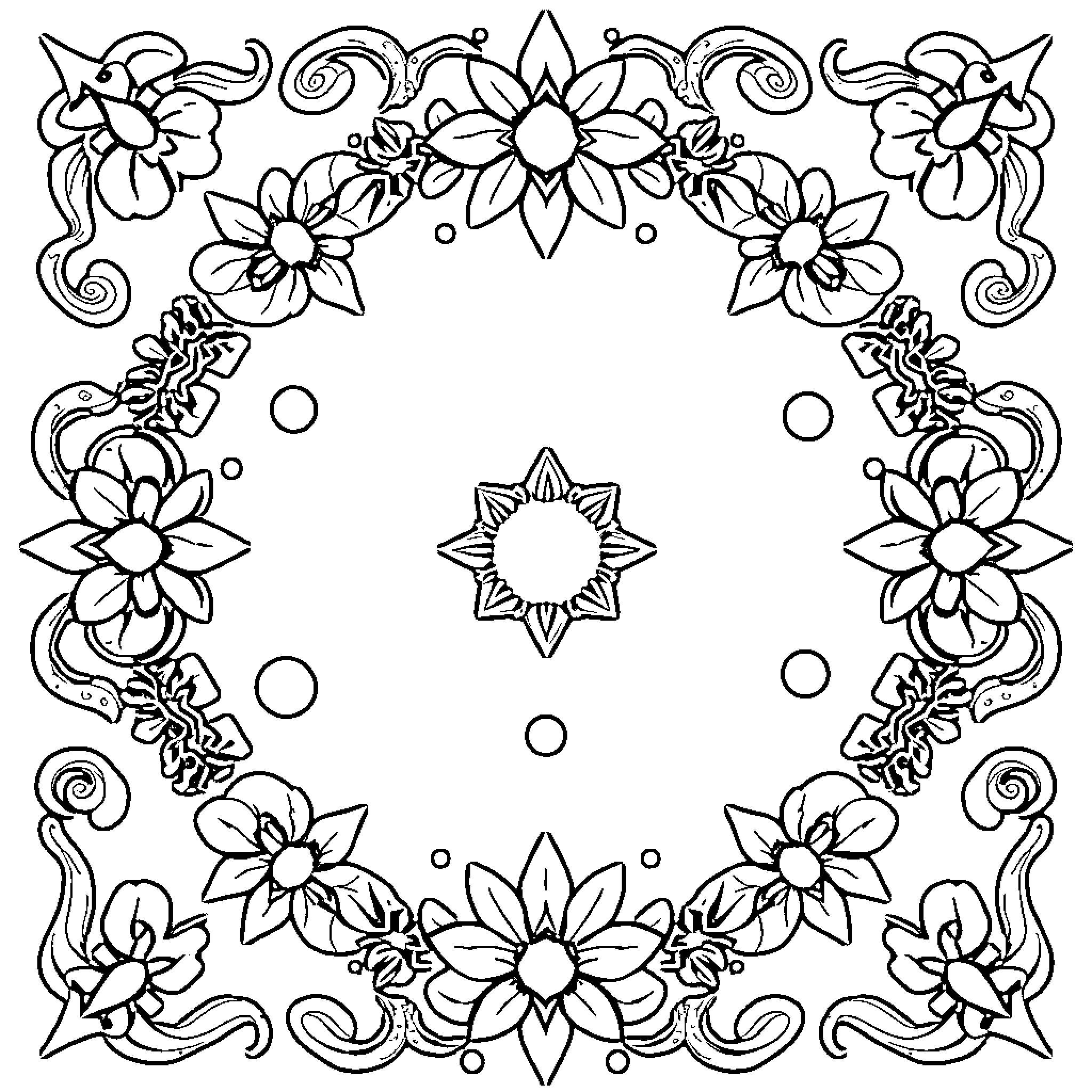 Colors of Floral Symmetry Coloring Page (free black-and-white line drawing printable PDF for all, from beginners to advanced learners, including children, teens, adults, and seniors)
