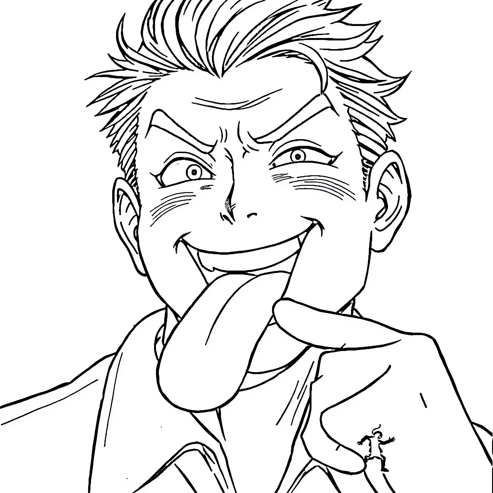 Satoru Gojo's confident and mischievous expression Coloring Page (free black-and-white line drawing printable PDF for all, from beginners to advanced learners, including children, teens, adults, and seniors)
