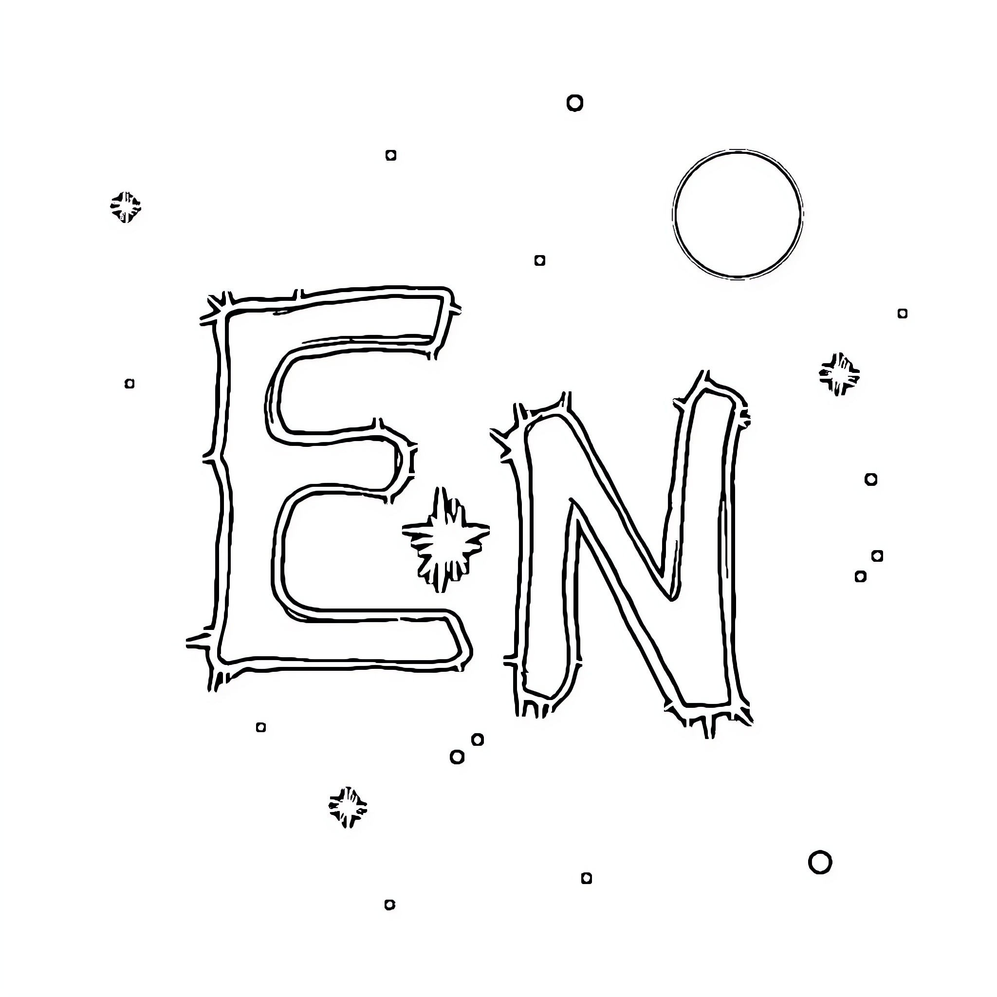 E T N Playful Lettering with Shapes Coloring Page (free black-and-white line drawing printable PDF for all, from beginners to advanced learners, including children, teens, adults, and seniors)