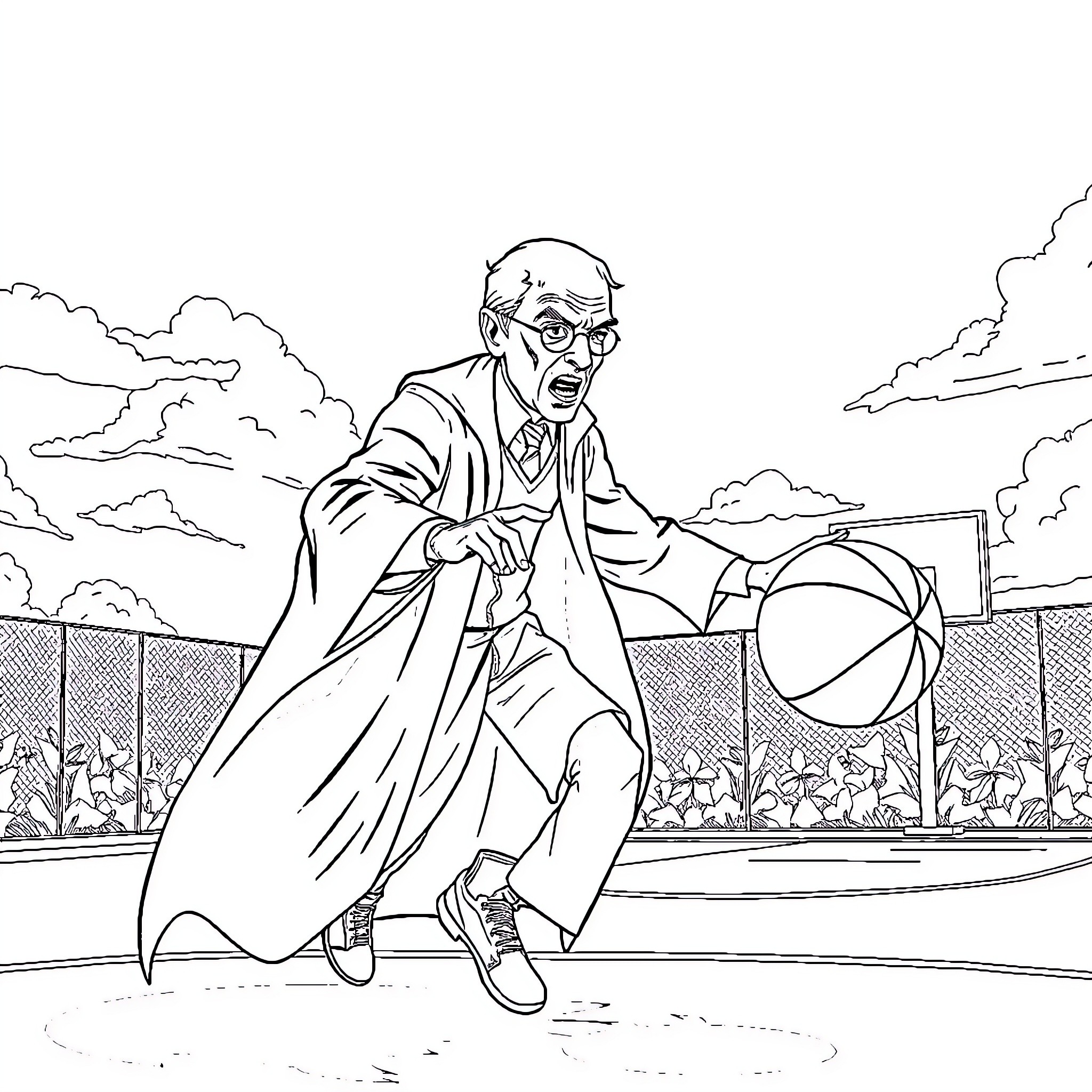 Lord Voldemort Playing with a Beach Ball Coloring Page (free black-and-white line drawing printable PDF for all, from beginners to advanced learners, including children, teens, adults, and seniors)