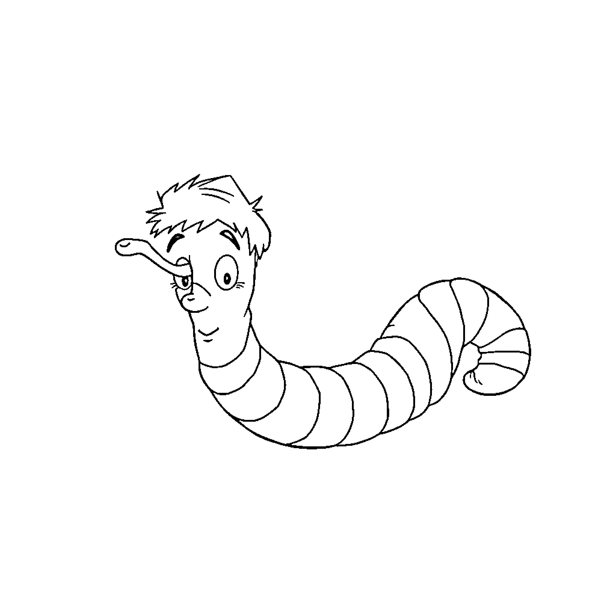 Worm enjoying a day of adventure Coloring Page (free black-and-white line drawing printable PDF for all, from beginners to advanced learners, including children, teens, adults, and seniors)