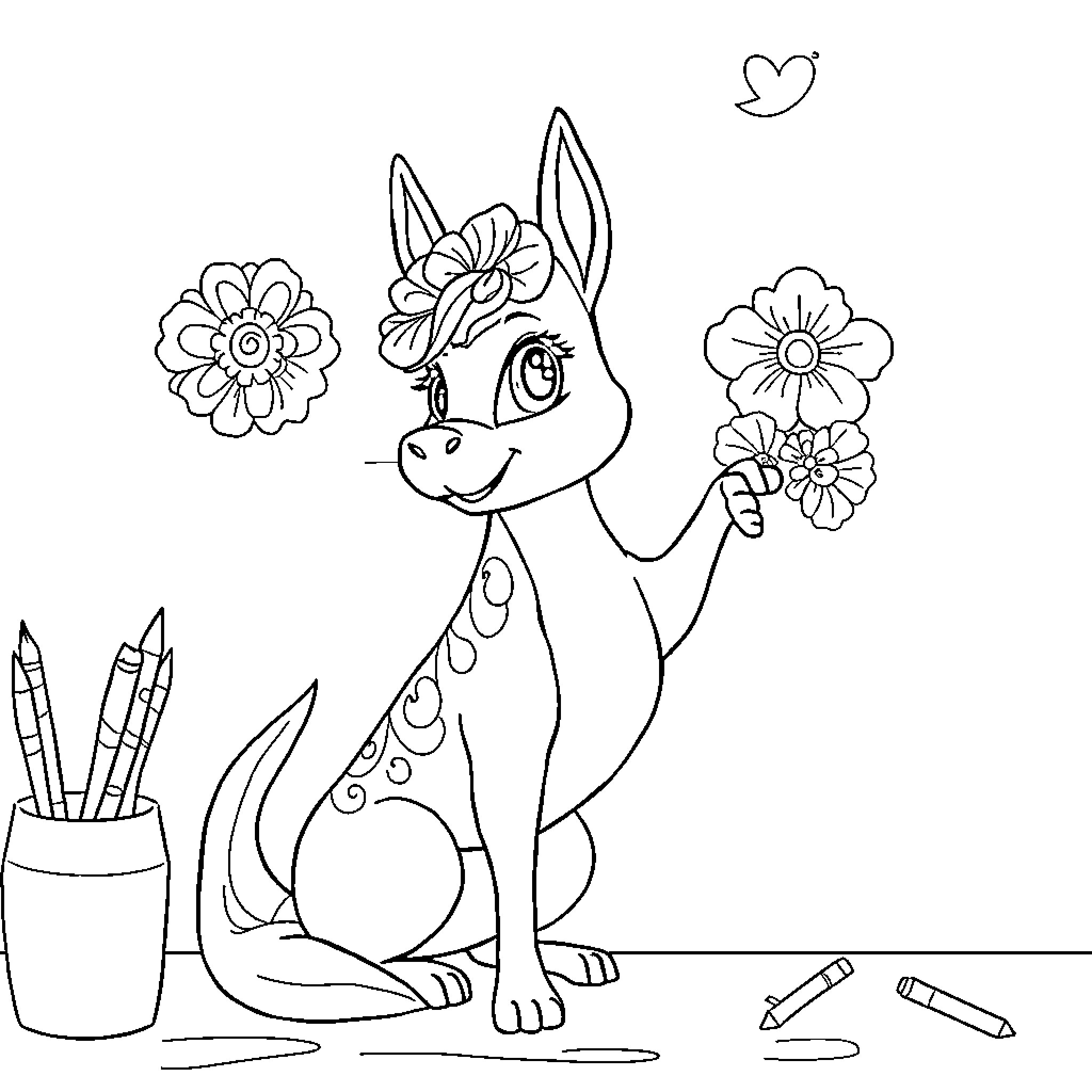 Dinde with Flowers Drawing Coloring Page (free black-and-white line drawing printable PDF for all, from beginners to advanced learners, including children, teens, adults, and seniors)