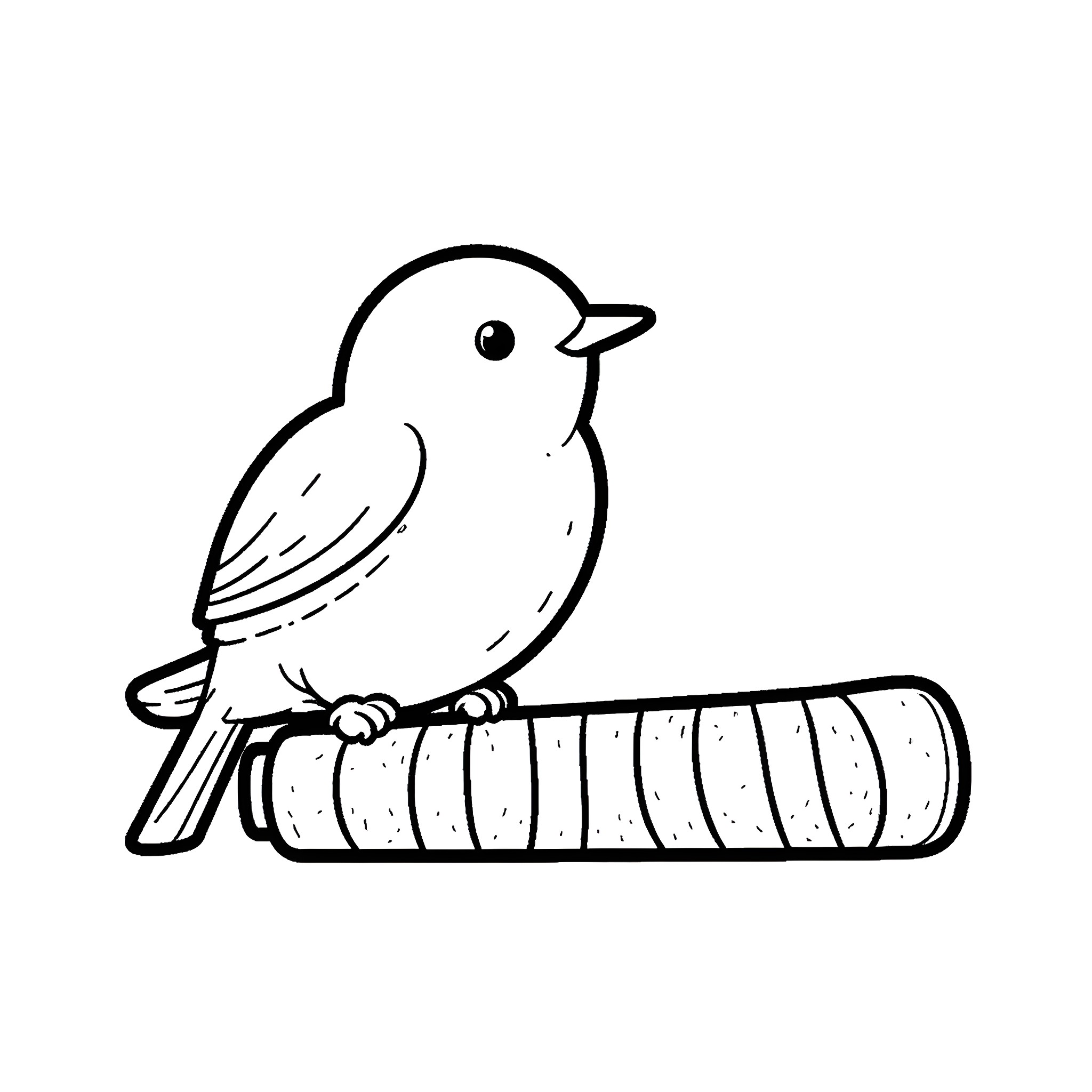Bird perched on a log Coloring Page (free black-and-white line drawing printable PDF for all, from beginners to advanced learners, including children, teens, adults, and seniors)