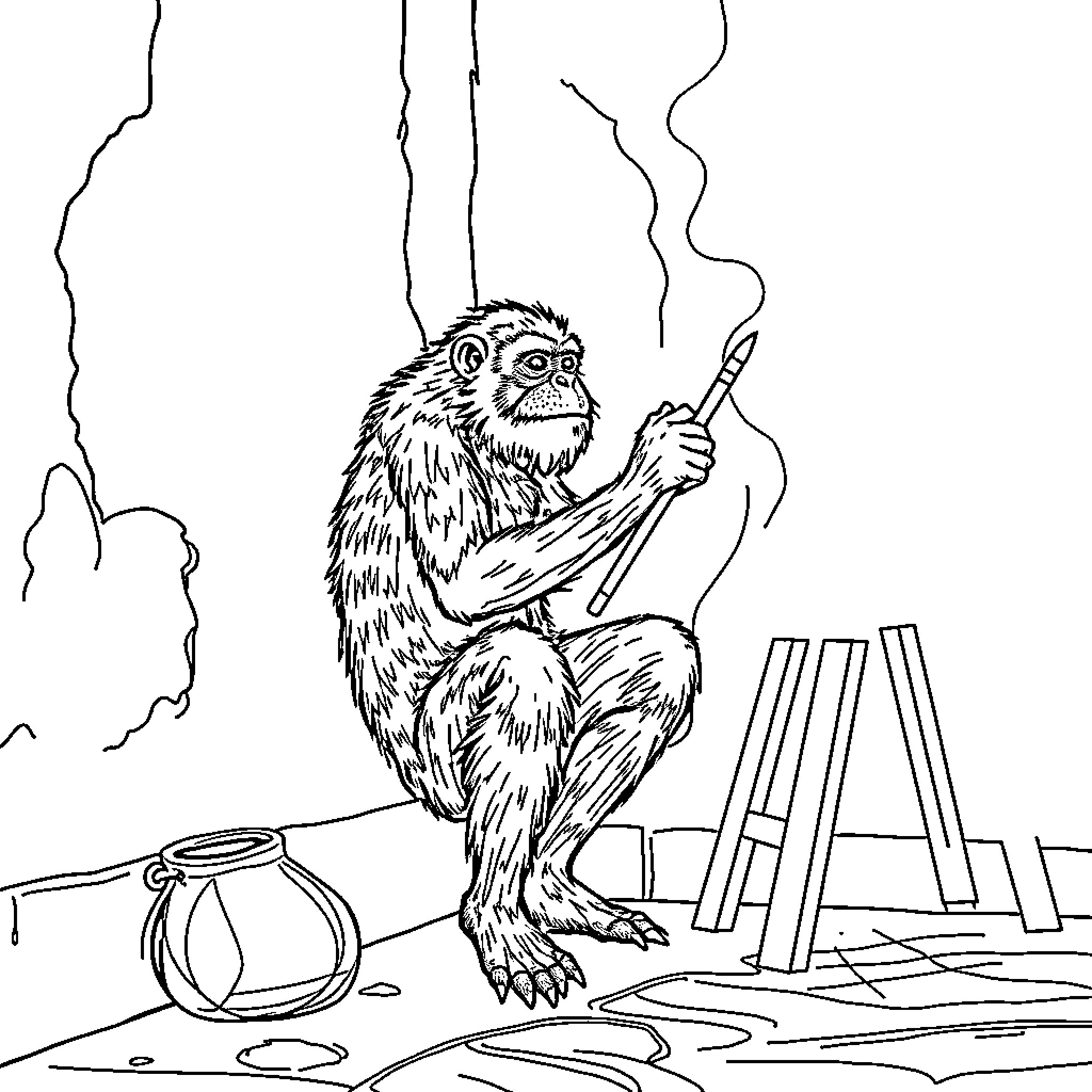 Hombre Araña creates intricate artwork with a stick Coloring Page (free black-and-white line drawing printable PDF for all, from beginners to advanced learners, including children, teens, adults, and seniors)