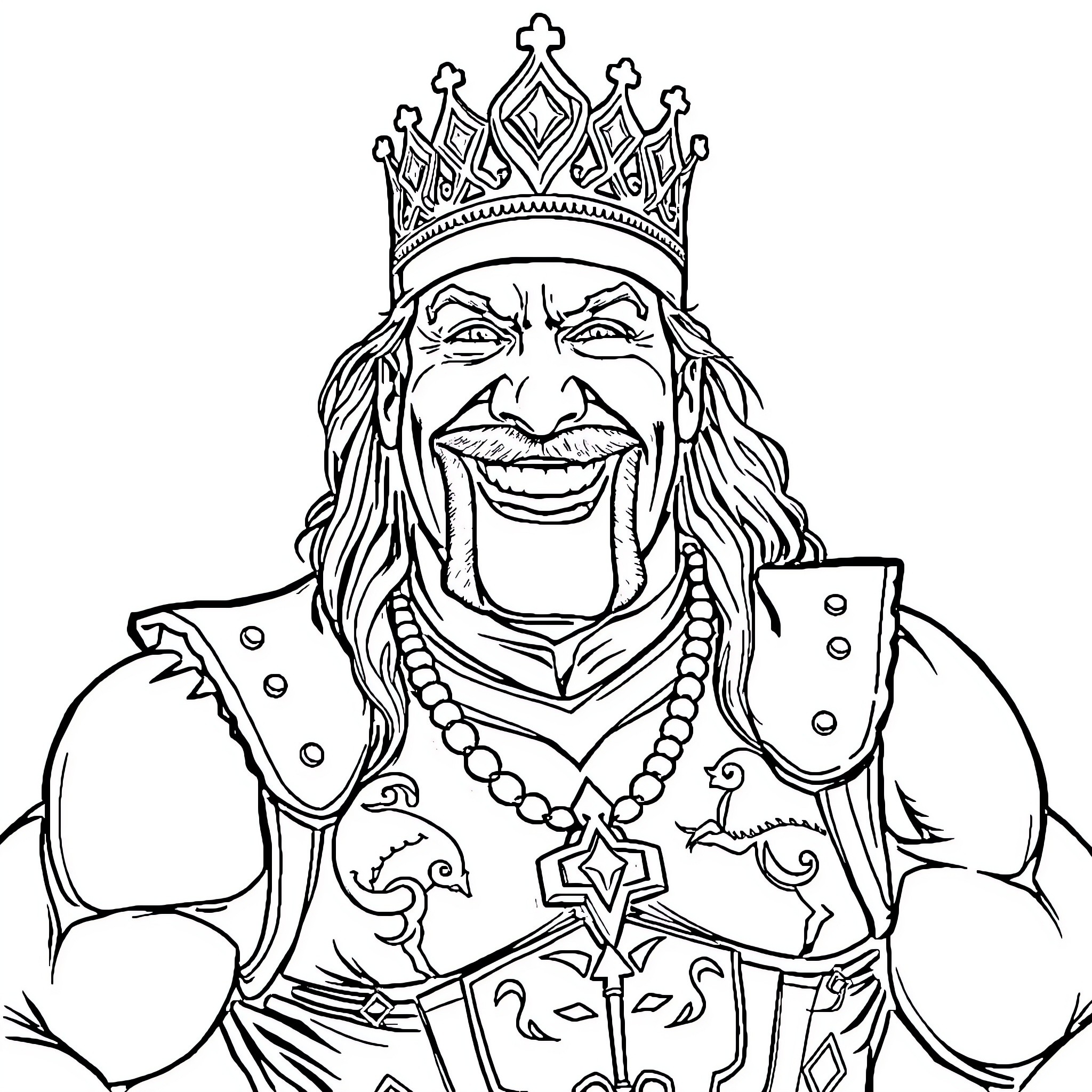 Hulk Hogan as a Regal and Powerful King Coloring Page (free black-and-white line drawing printable PDF for all, from beginners to advanced learners, including children, teens, adults, and seniors)