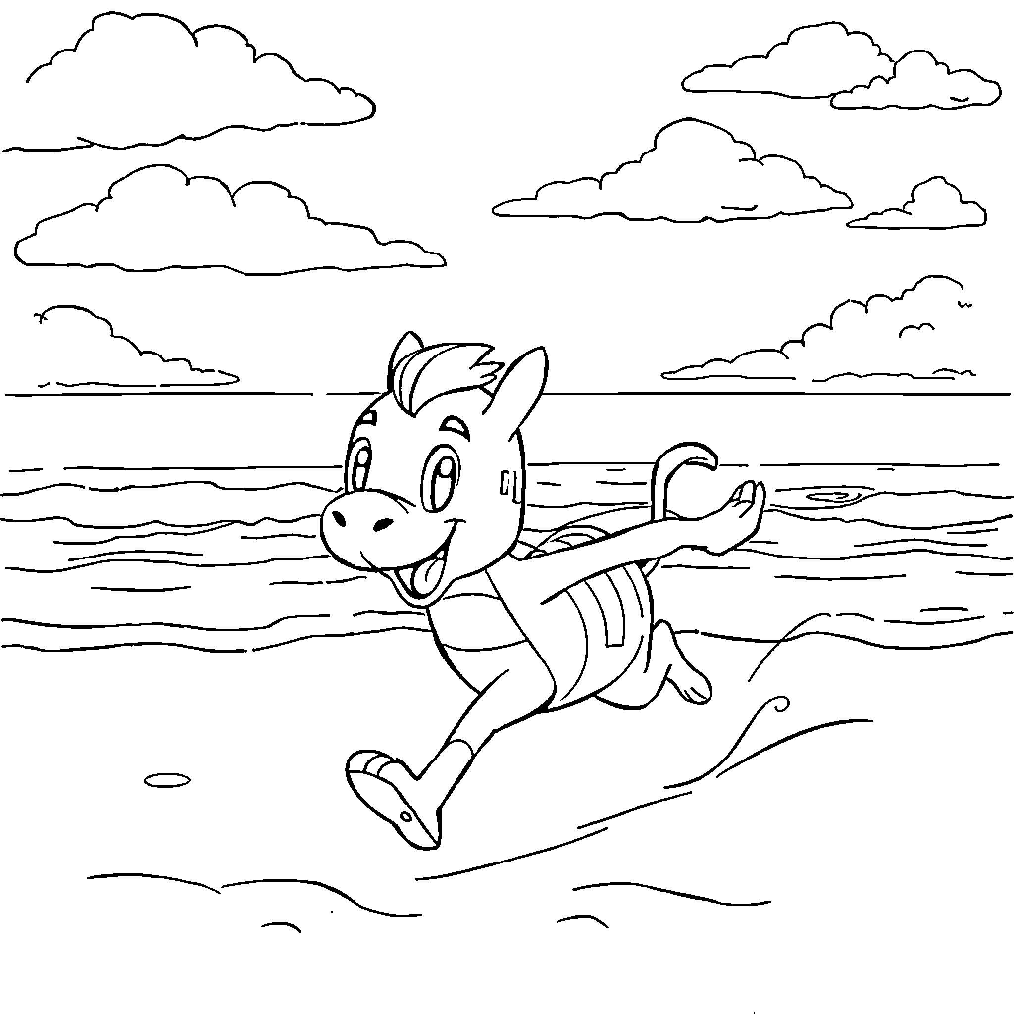 Labubu's Watery Adventure Coloring Page (free black-and-white line drawing printable PDF for all, from beginners to advanced learners, including children, teens, adults, and seniors)
