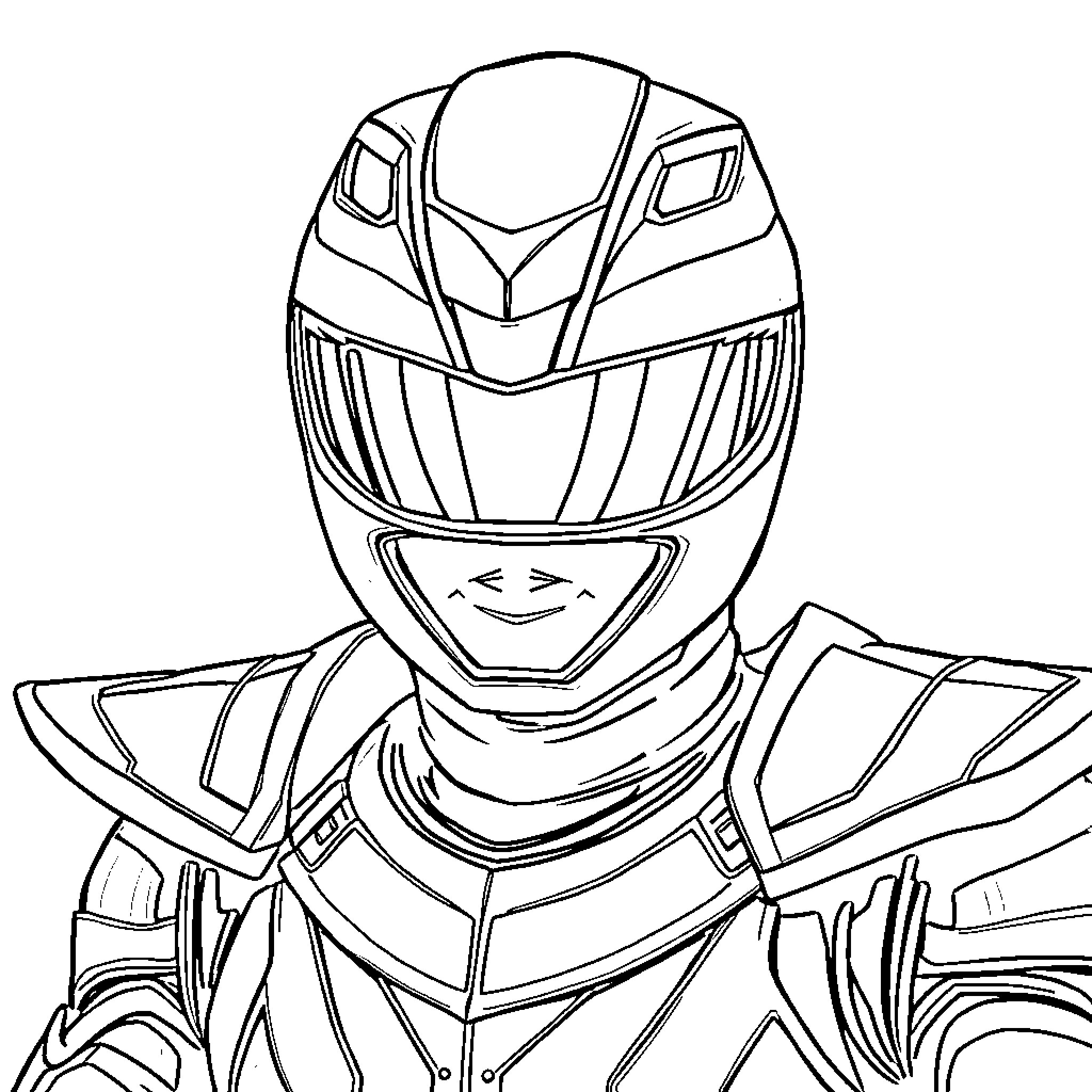 Power Ranger Warrior in Heroic Pose Coloring Page (free black-and-white line drawing printable PDF for all, from beginners to advanced learners, including children, teens, adults, and seniors)