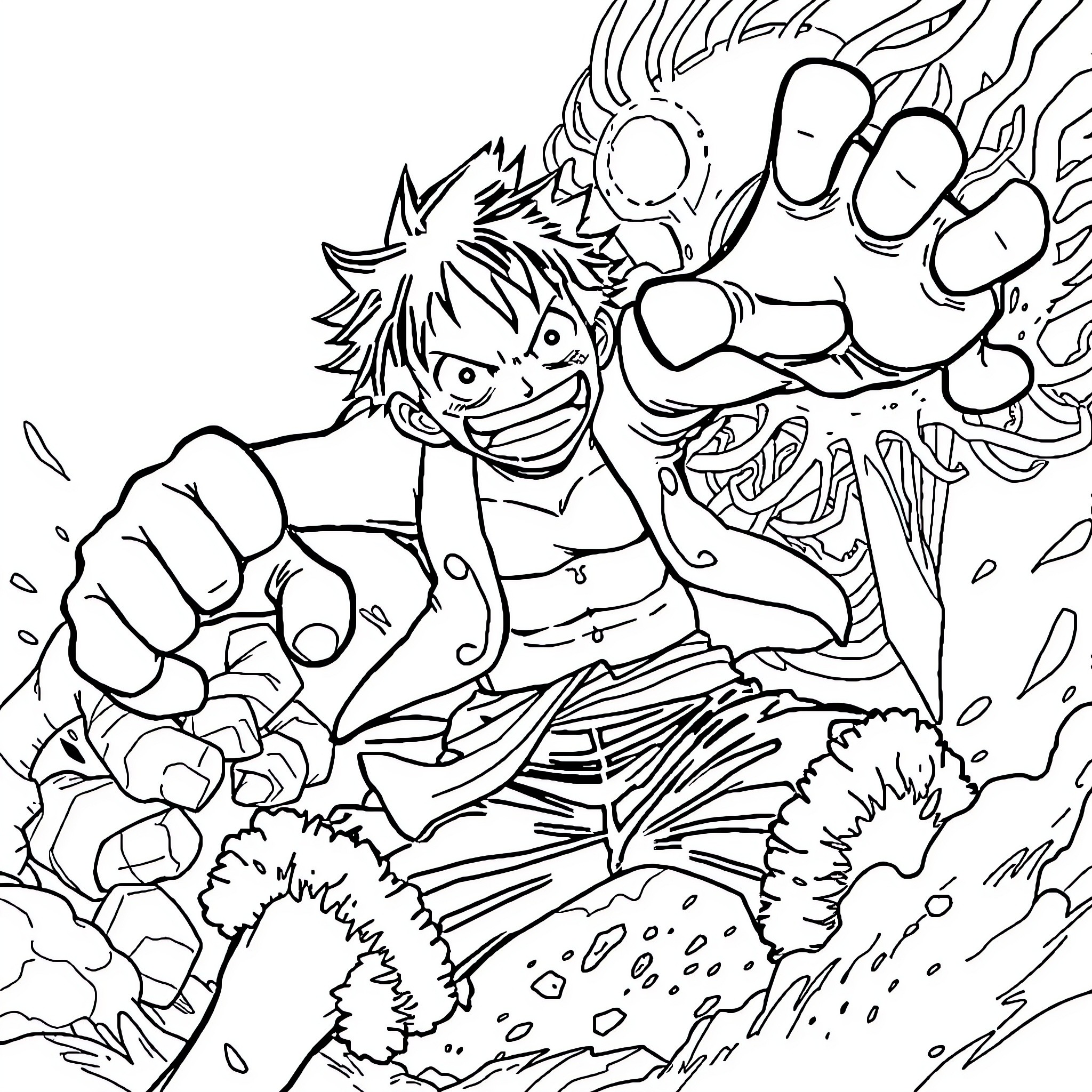 Luffy's Exhilarating Adventure Coloring Page (free black-and-white line drawing printable PDF for all, from beginners to advanced learners, including children, teens, adults, and seniors)