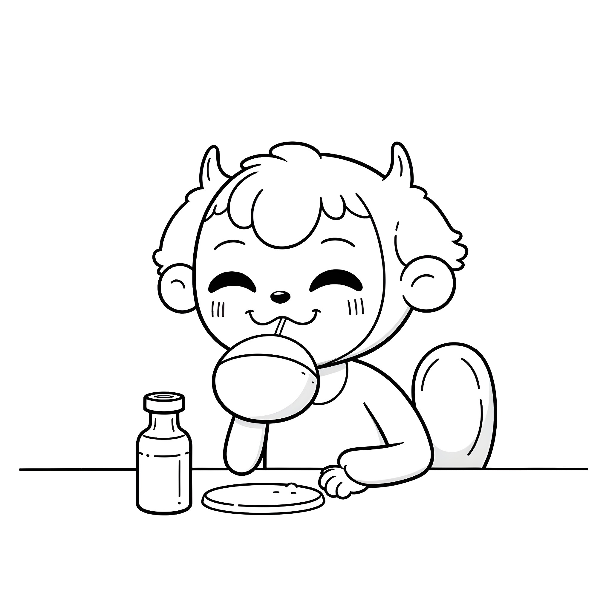 Gawr Gura playing with toys happily Coloring Page (free black-and-white line drawing printable PDF for all, from beginners to advanced learners, including children, teens, adults, and seniors)