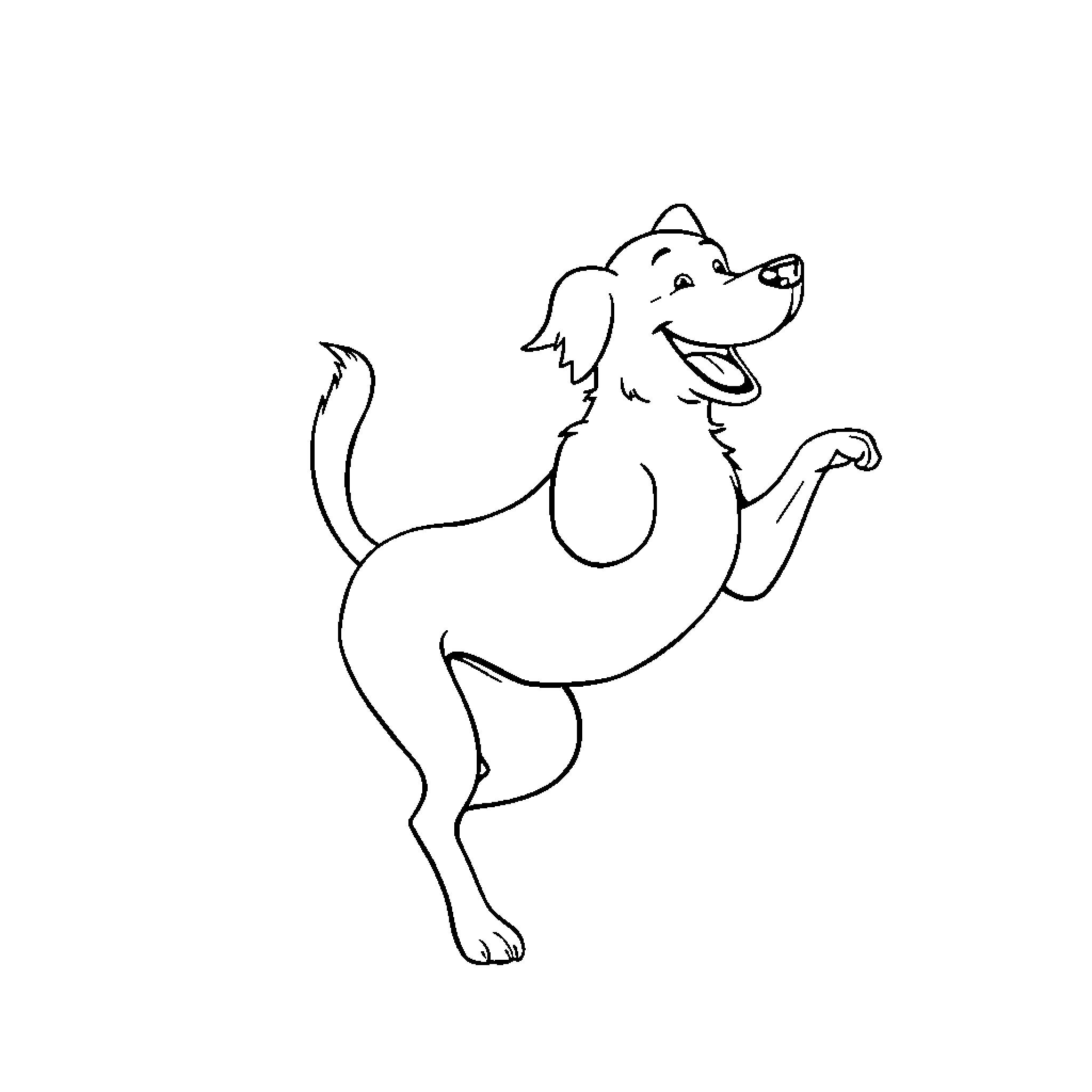 Dog happily jumping and playing Coloring Page (free black-and-white line drawing printable PDF for all, from beginners to advanced learners, including children, teens, adults, and seniors)