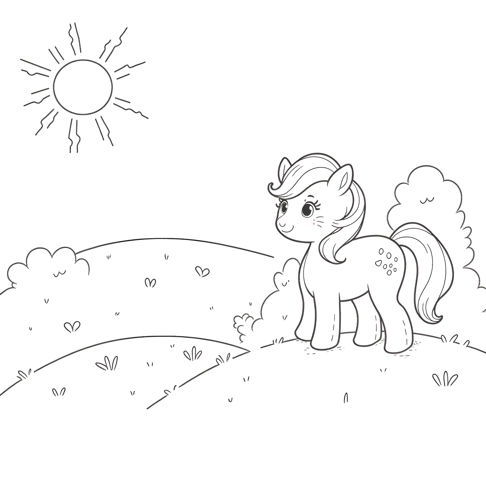 Hello Kitty enjoying the outdoors Coloring Page (free black-and-white line drawing printable PDF for all, from beginners to advanced learners, including children, teens, adults, and seniors)