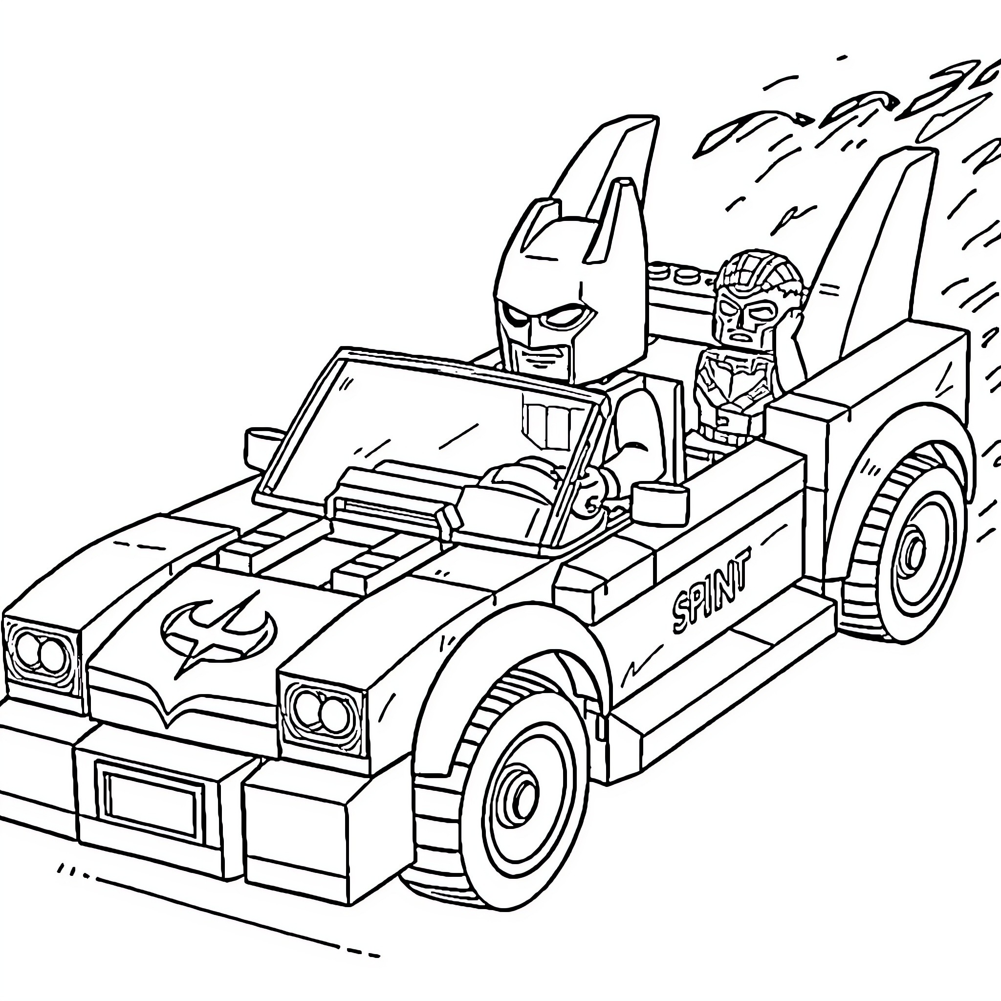 Black Panther Superhero Driving Powerful Vehicle Coloring Page (free black-and-white line drawing printable PDF for all, from beginners to advanced learners, including children, teens, adults, and seniors)