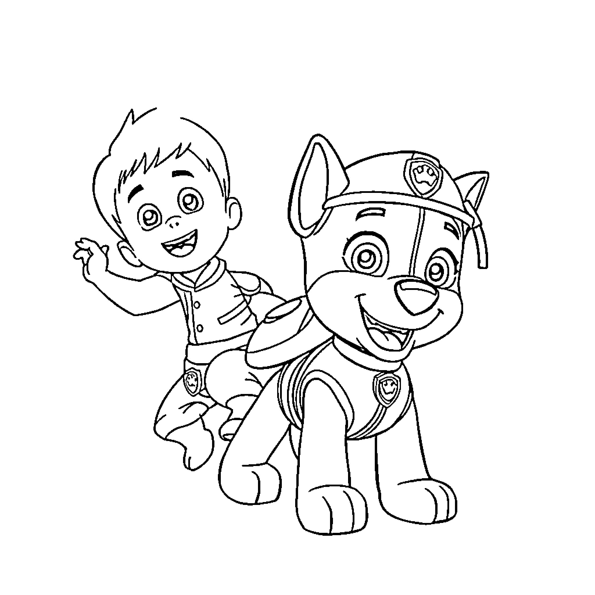 Paw Patrol characters in action adventure Coloring Page (free black-and-white line drawing printable PDF for all, from beginners to advanced learners, including children, teens, adults, and seniors)