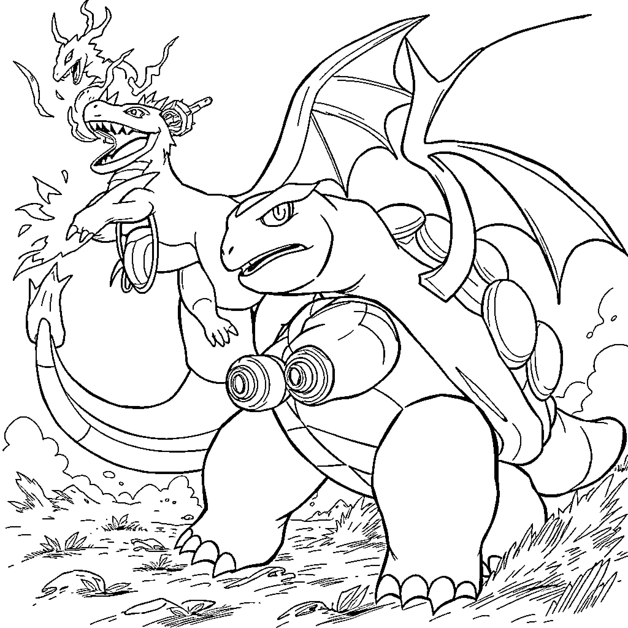 Blastoise preparing to unleash powerful attack Coloring Page (free black-and-white line drawing printable PDF for all, from beginners to advanced learners, including children, teens, adults, and seniors)
