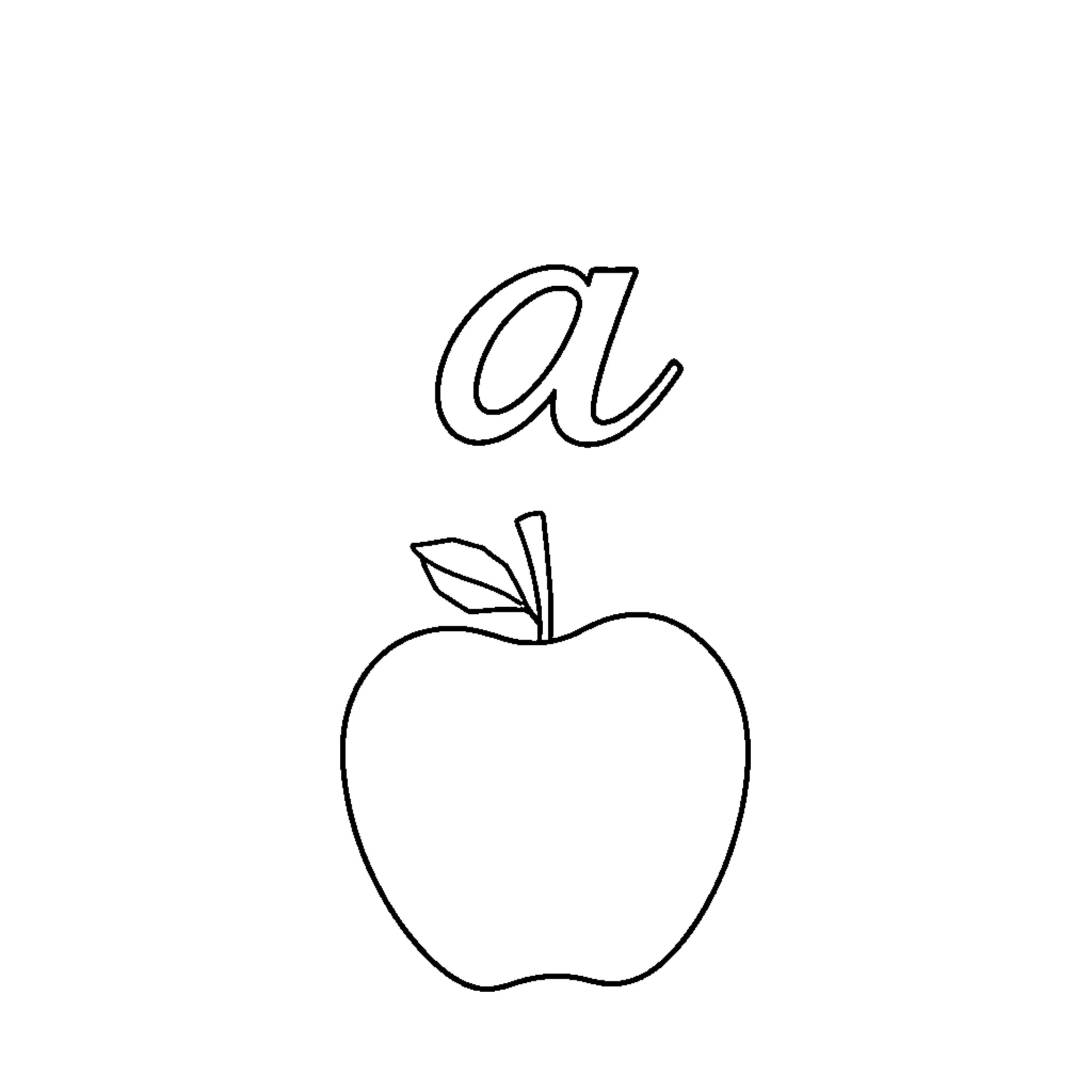 Letter Featuring Apple Outline Coloring Page (free black-and-white line drawing printable PDF for all, from beginners to advanced learners, including children, teens, adults, and seniors)