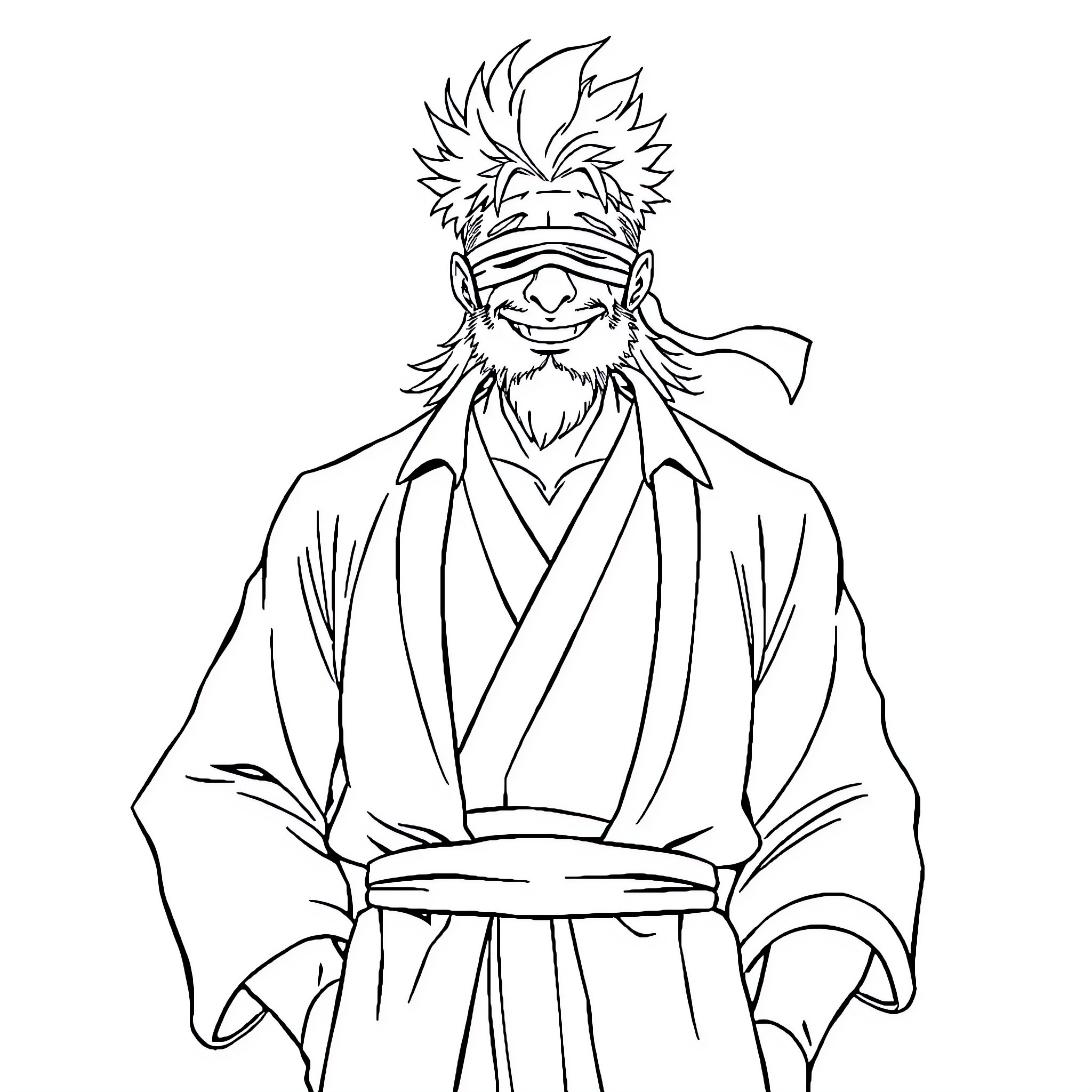 Satoru Gojo in Formal Attire with Distinctive Hairstyle Coloring Page (free black-and-white line drawing printable PDF for all, from beginners to advanced learners, including children, teens, adults, and seniors)