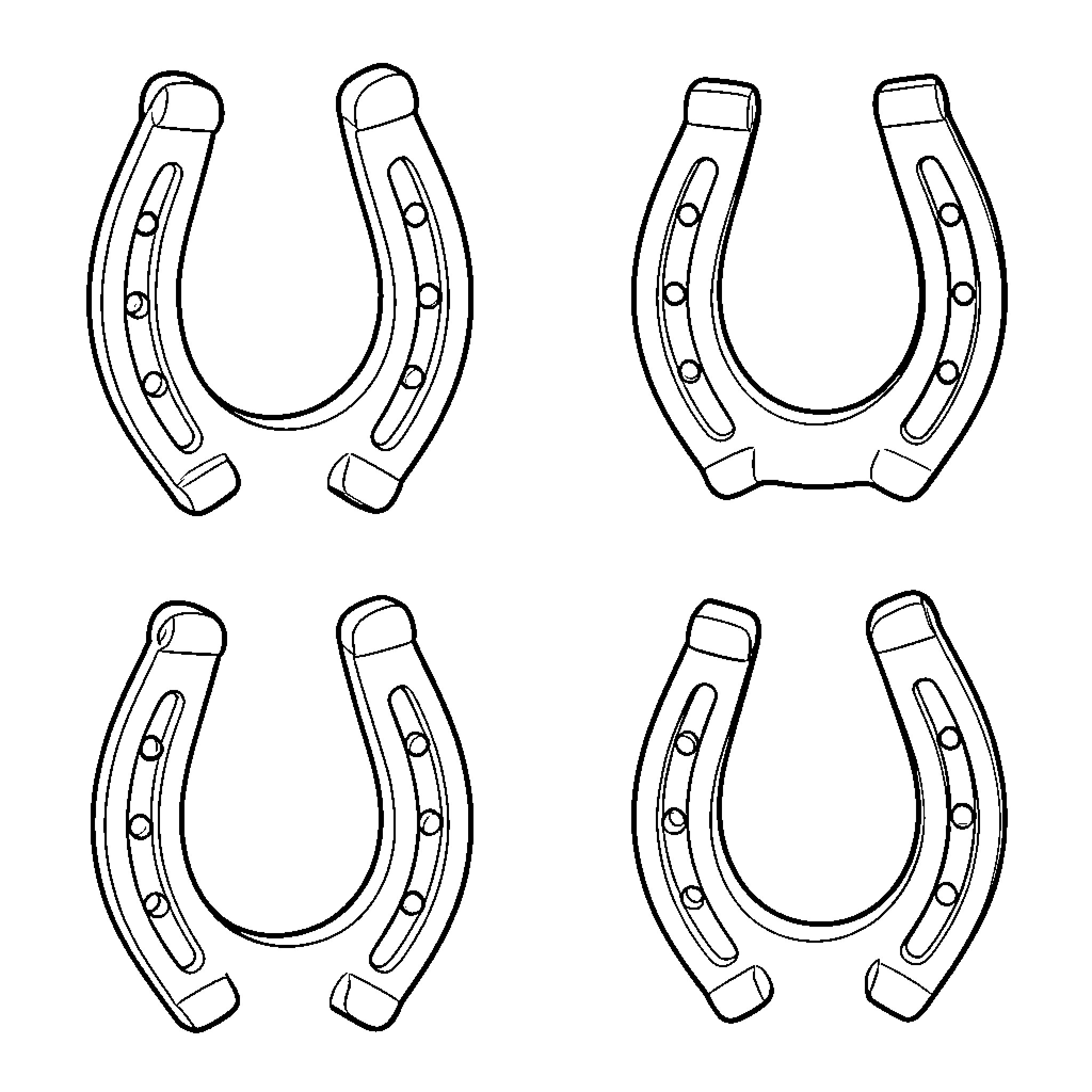 Horseshoes arranged in different orientations on a plain background Coloring Page (free black-and-white line drawing printable PDF for all, from beginners to advanced learners, including children, teens, adults, and seniors)