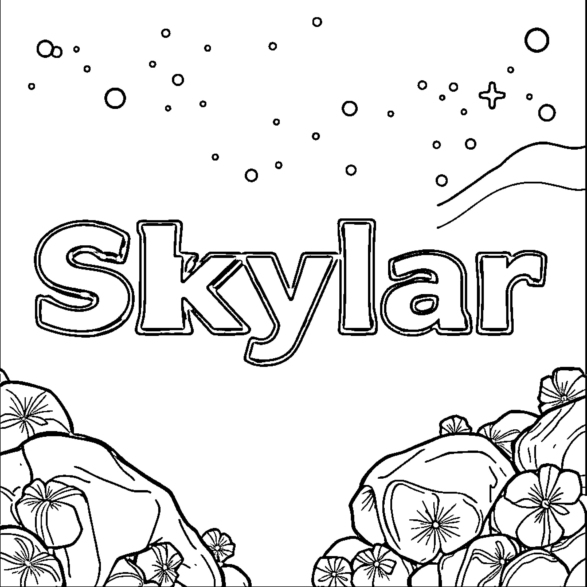 Skylar exploring the magical landscape Coloring Page (free black-and-white line drawing printable PDF for all, from beginners to advanced learners, including children, teens, adults, and seniors)