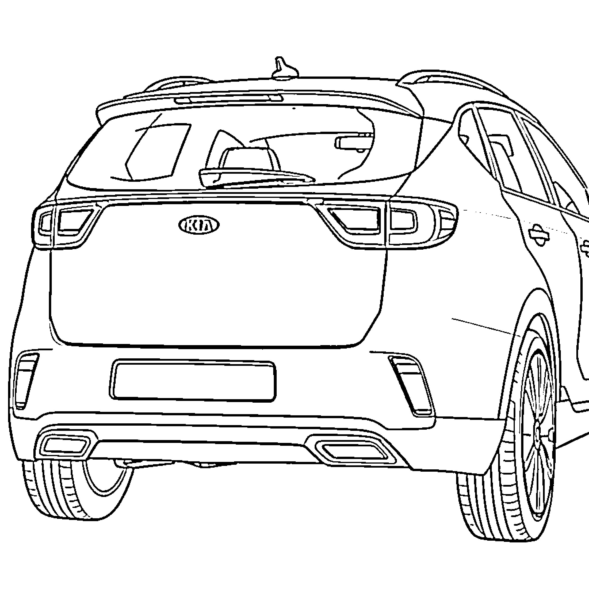 Kia EV6 compact electric crossover vehicle Coloring Page (free black-and-white line drawing printable PDF for all, from beginners to advanced learners, including children, teens, adults, and seniors)