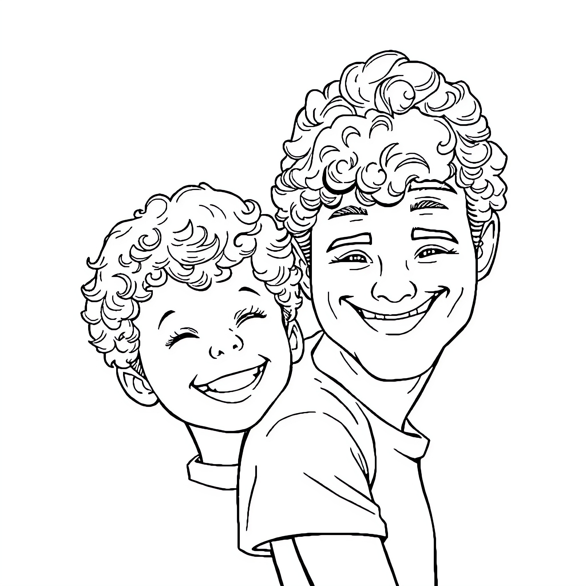 Dad and son sharing a happy moment Coloring Page (free black-and-white line drawing printable PDF for all, from beginners to advanced learners, including children, teens, adults, and seniors)