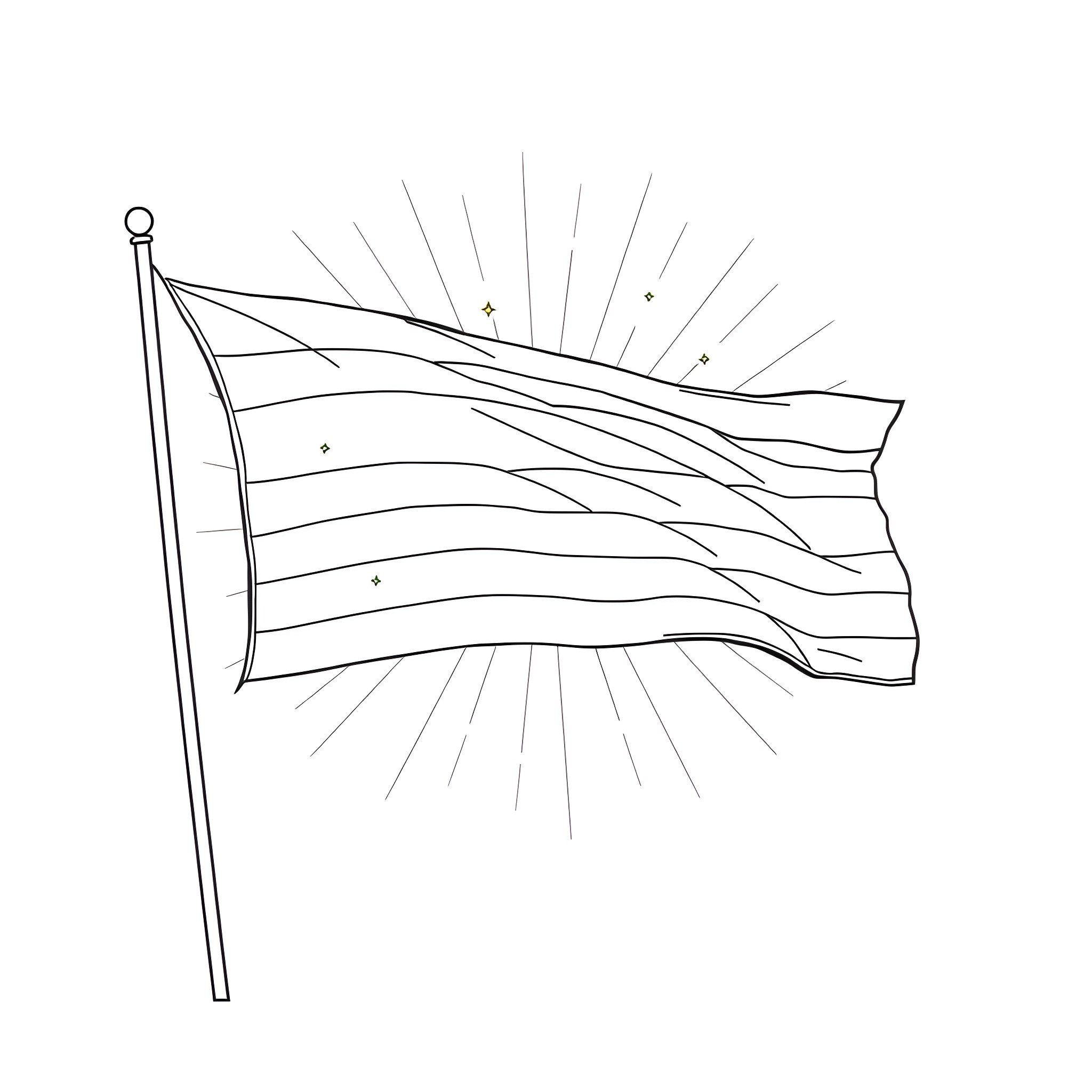 Gay Flag Waving Proudly Coloring Page (free black-and-white line drawing printable PDF for all, from beginners to advanced learners, including children, teens, adults, and seniors)