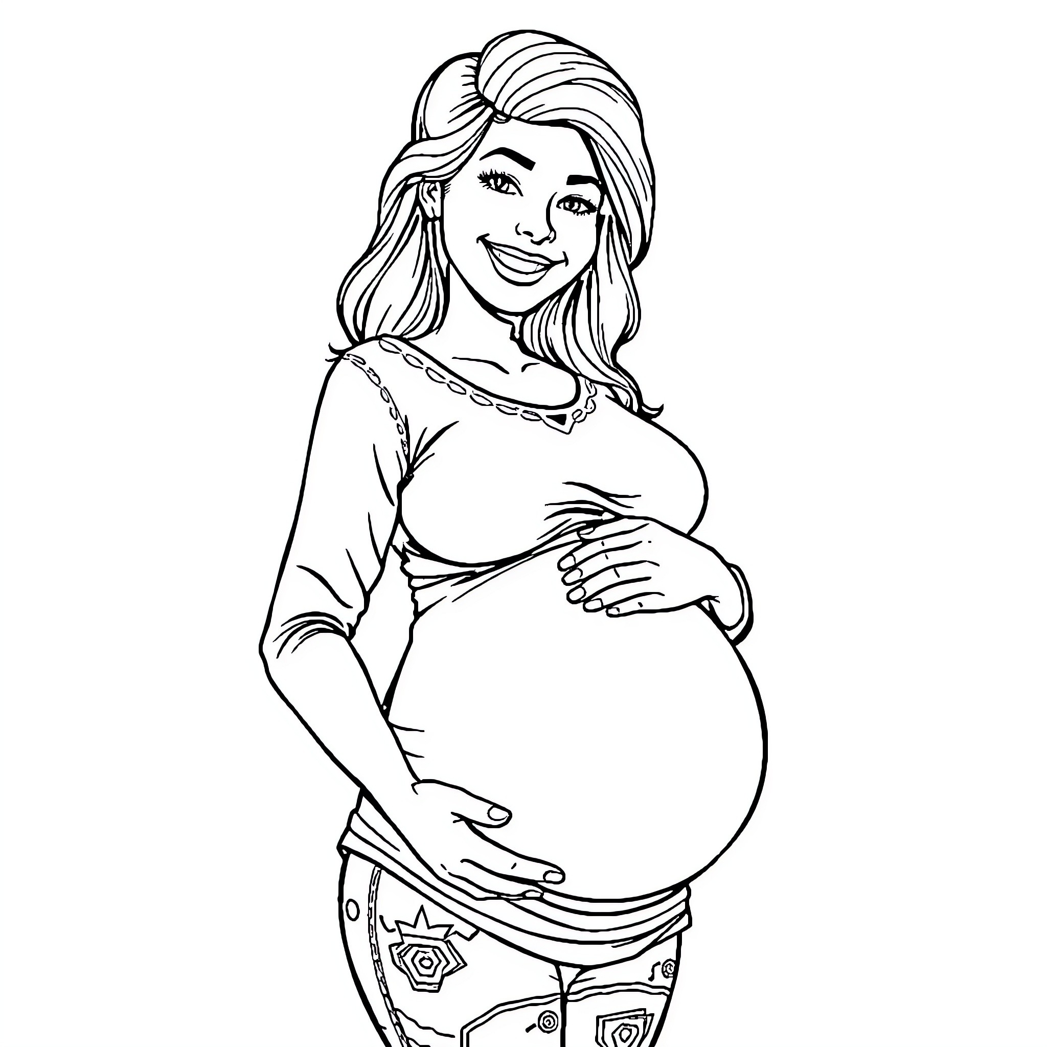 Femboy Embracing Pregnancy with Warmth and Joy Coloring Page (free black-and-white line drawing printable PDF for all, from beginners to advanced learners, including children, teens, adults, and seniors)