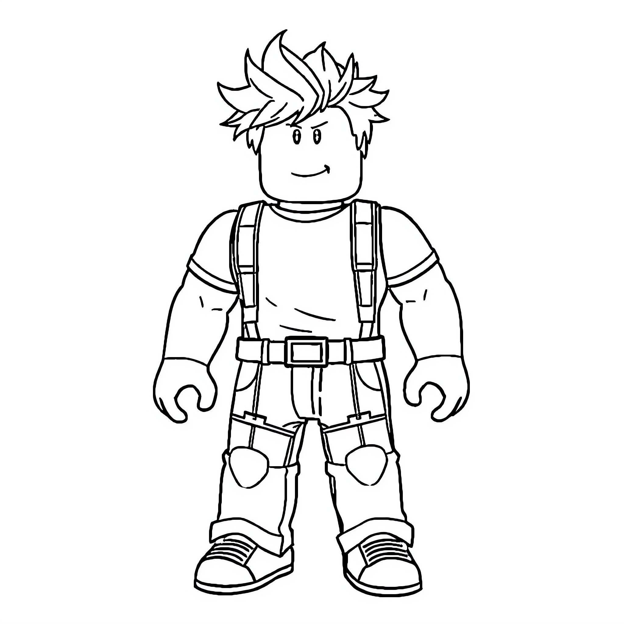Roblox Character in Adventure Gear Coloring Page (free black-and-white line drawing printable PDF for all, from beginners to advanced learners, including children, teens, adults, and seniors)
