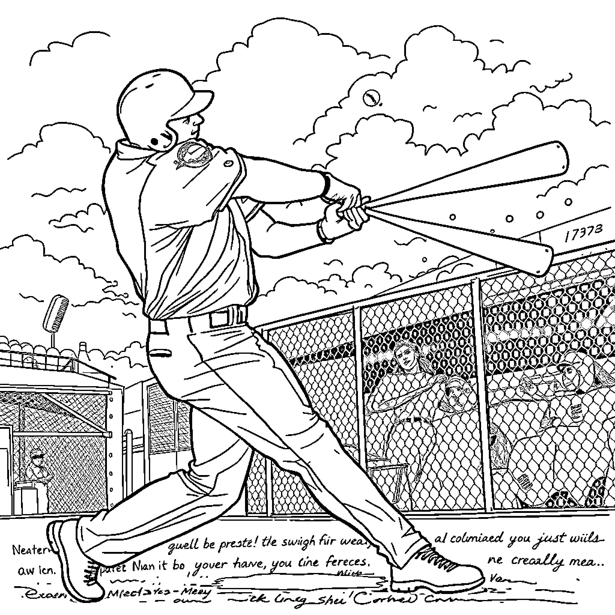 Vlad Guerrero Jr. batting with intense focus Coloring Page (free black-and-white line drawing printable PDF for all, from beginners to advanced learners, including children, teens, adults, and seniors)