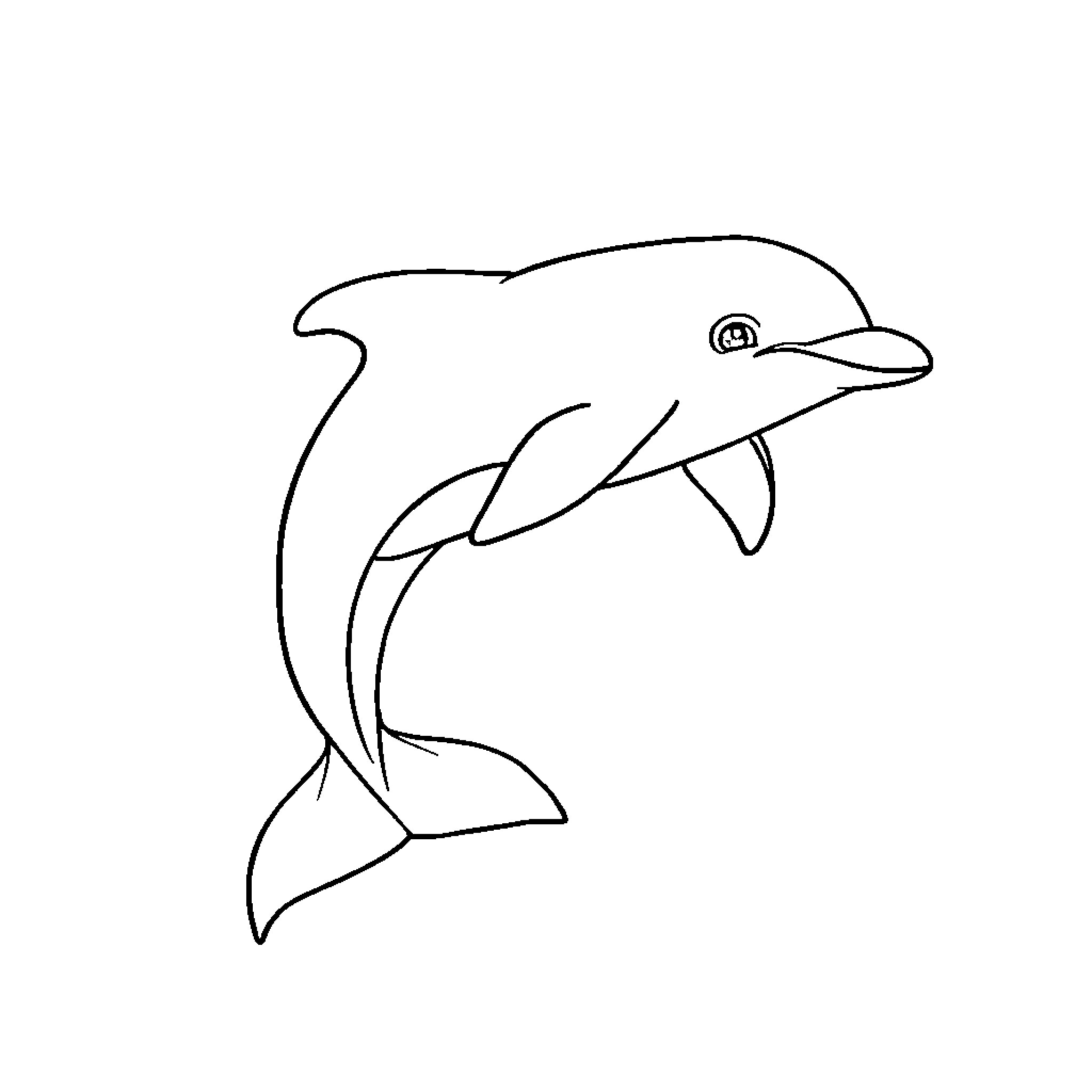 Dauphin jumping playfully in the ocean Coloring Page (free black-and-white line drawing printable PDF for all, from beginners to advanced learners, including children, teens, adults, and seniors)