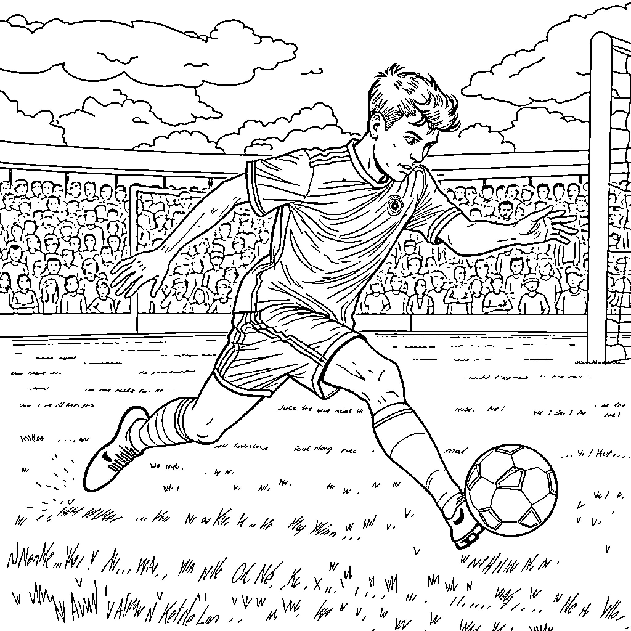 Mathew Knies' Impressive Soccer Skills Display Coloring Page (free black-and-white line drawing printable PDF for all, from beginners to advanced learners, including children, teens, adults, and seniors)