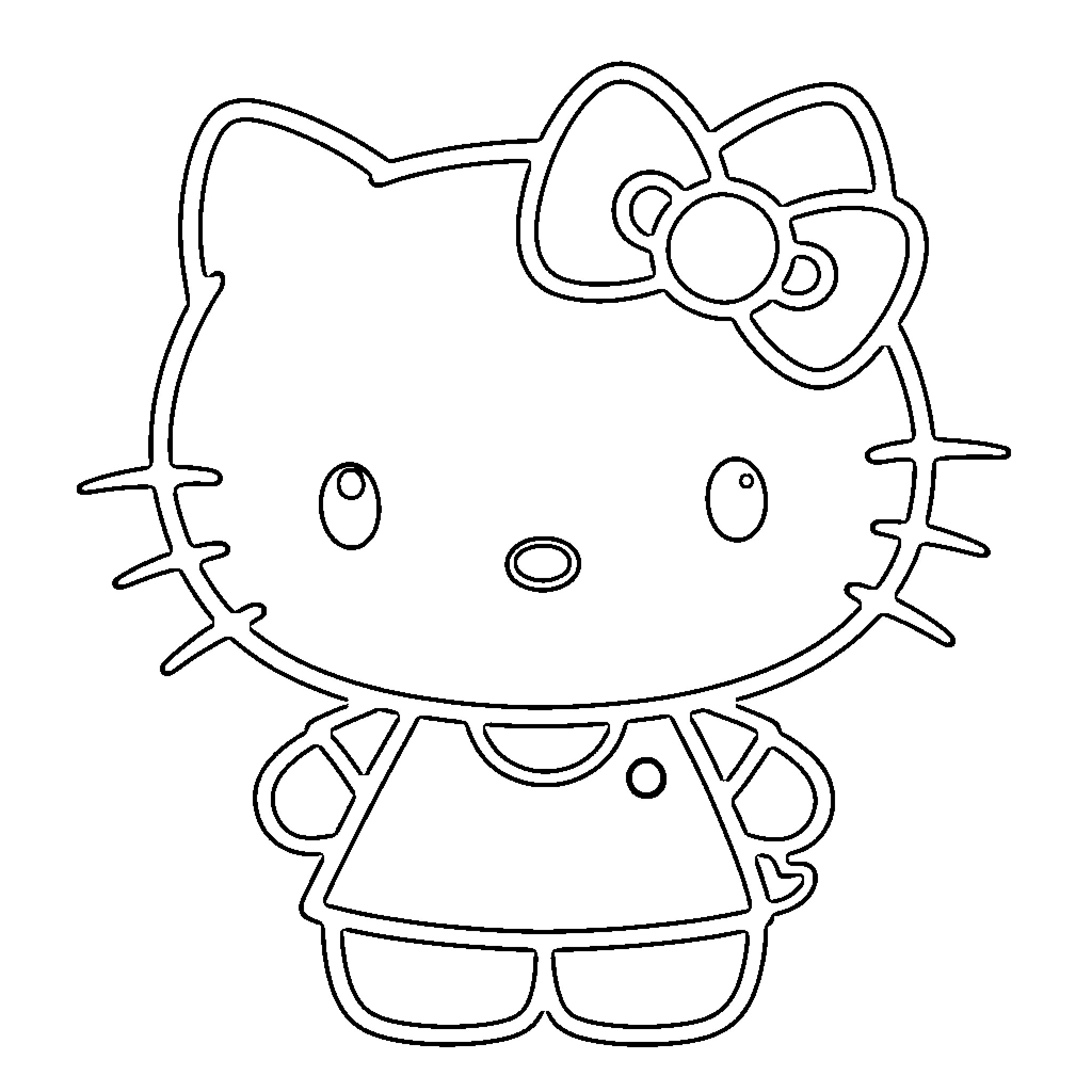 Hello Kitty with Ribbon Bow Coloring Page (free black-and-white line drawing printable PDF for all, from beginners to advanced learners, including children, teens, adults, and seniors)