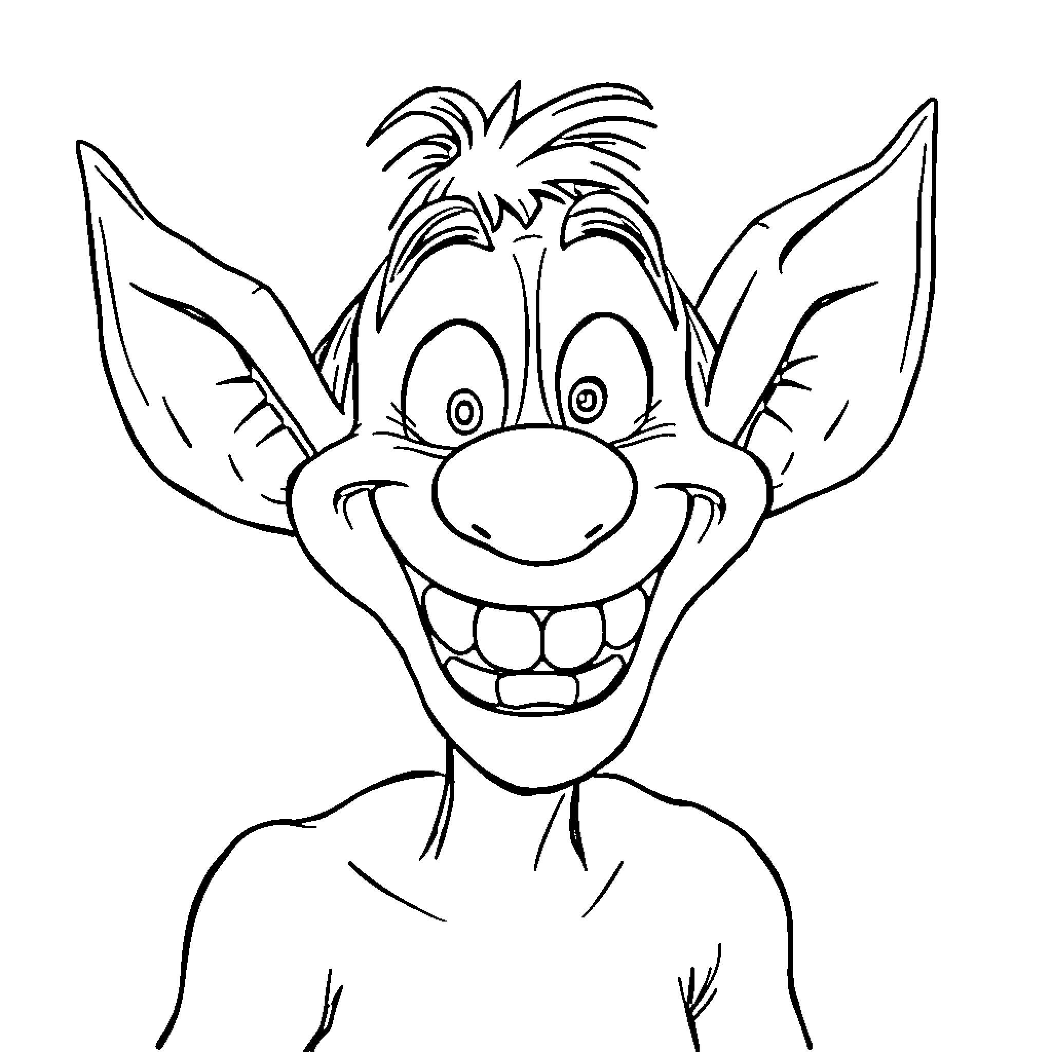 Goblin with a mischievous grin and wild hair Coloring Page (free black-and-white line drawing printable PDF for all, from beginners to advanced learners, including children, teens, adults, and seniors)