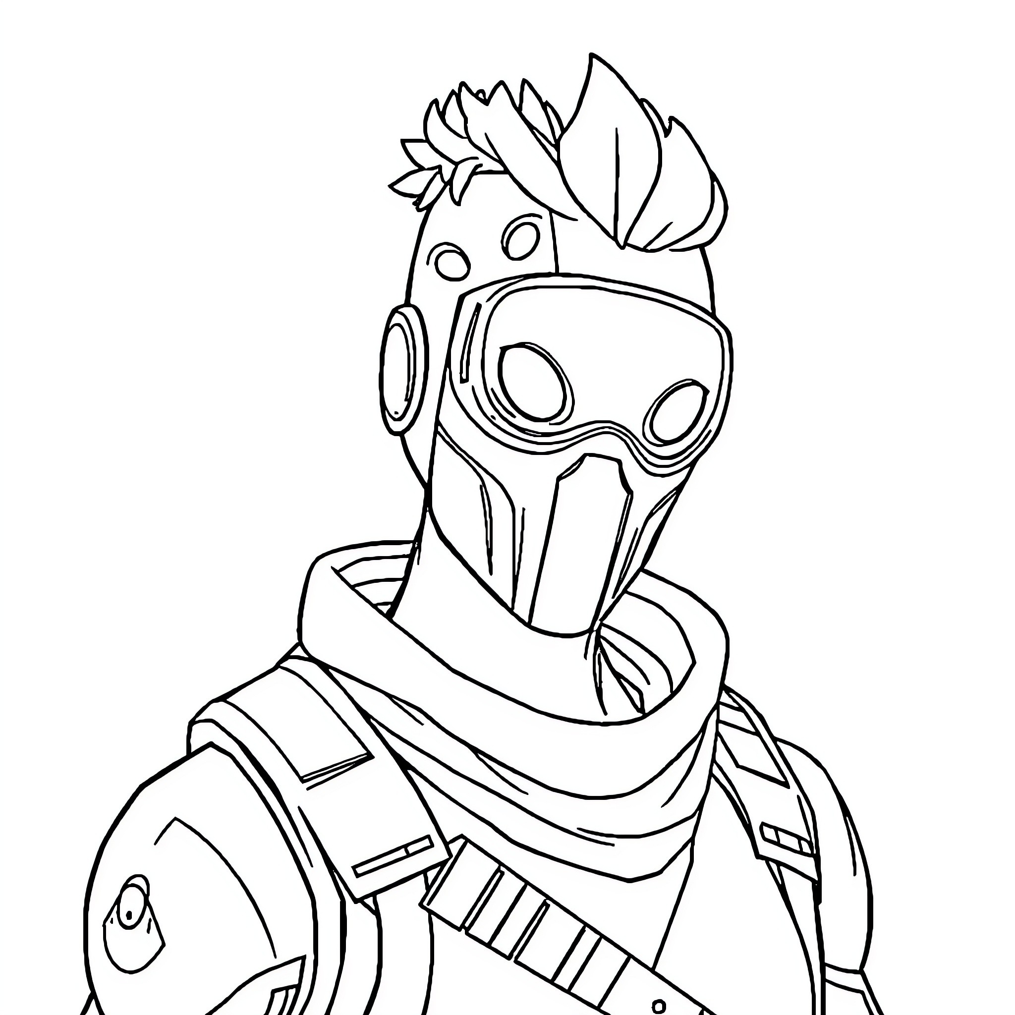 Fortnite Skin Depicting Character in Futuristic Outfit Coloring Page (free black-and-white line drawing printable PDF for all, from beginners to advanced learners, including children, teens, adults, and seniors)