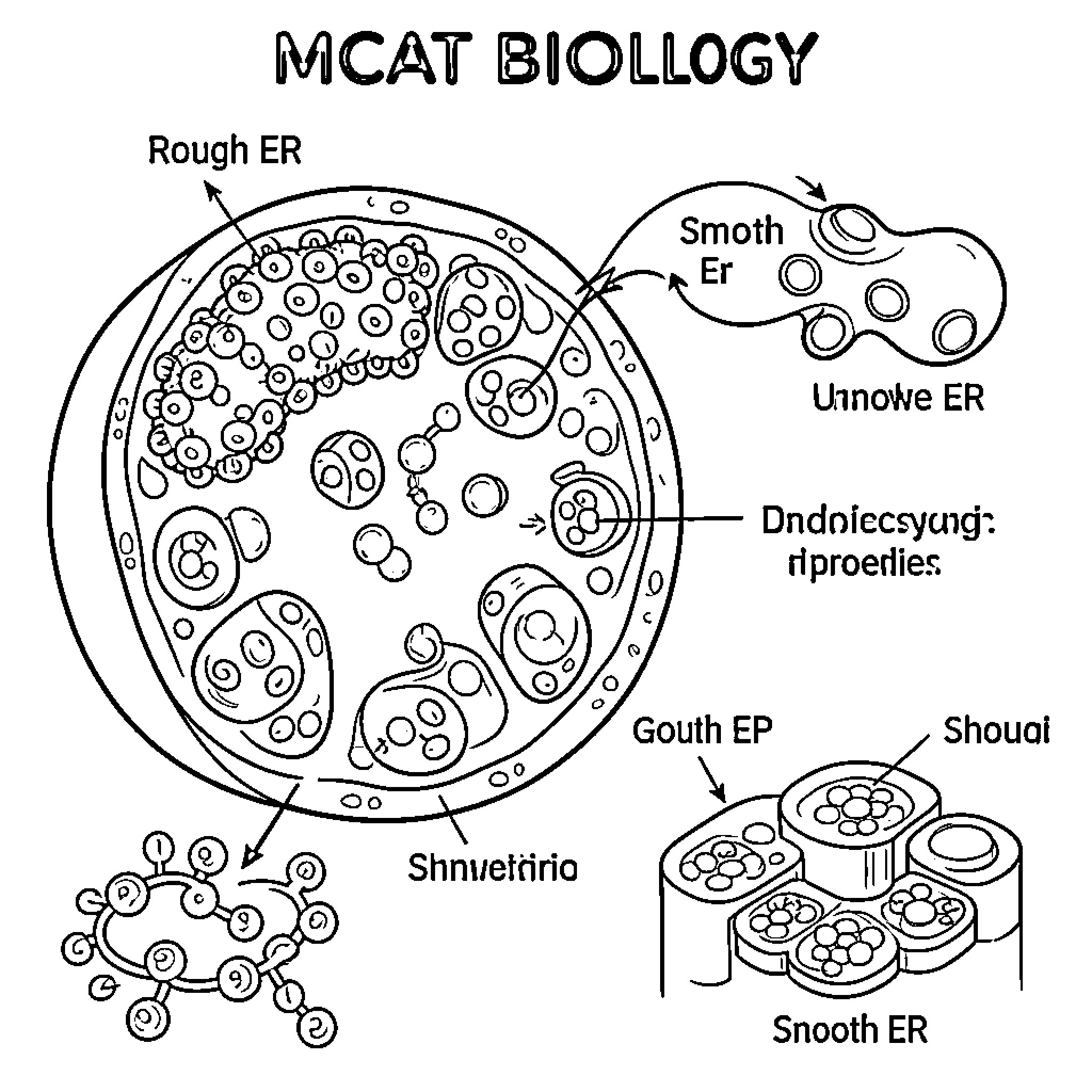 Eukaryotic Cell displaying various internal organelles and structures Coloring Page (free black-and-white line drawing printable PDF for all, from beginners to advanced learners, including children, teens, adults, and seniors)