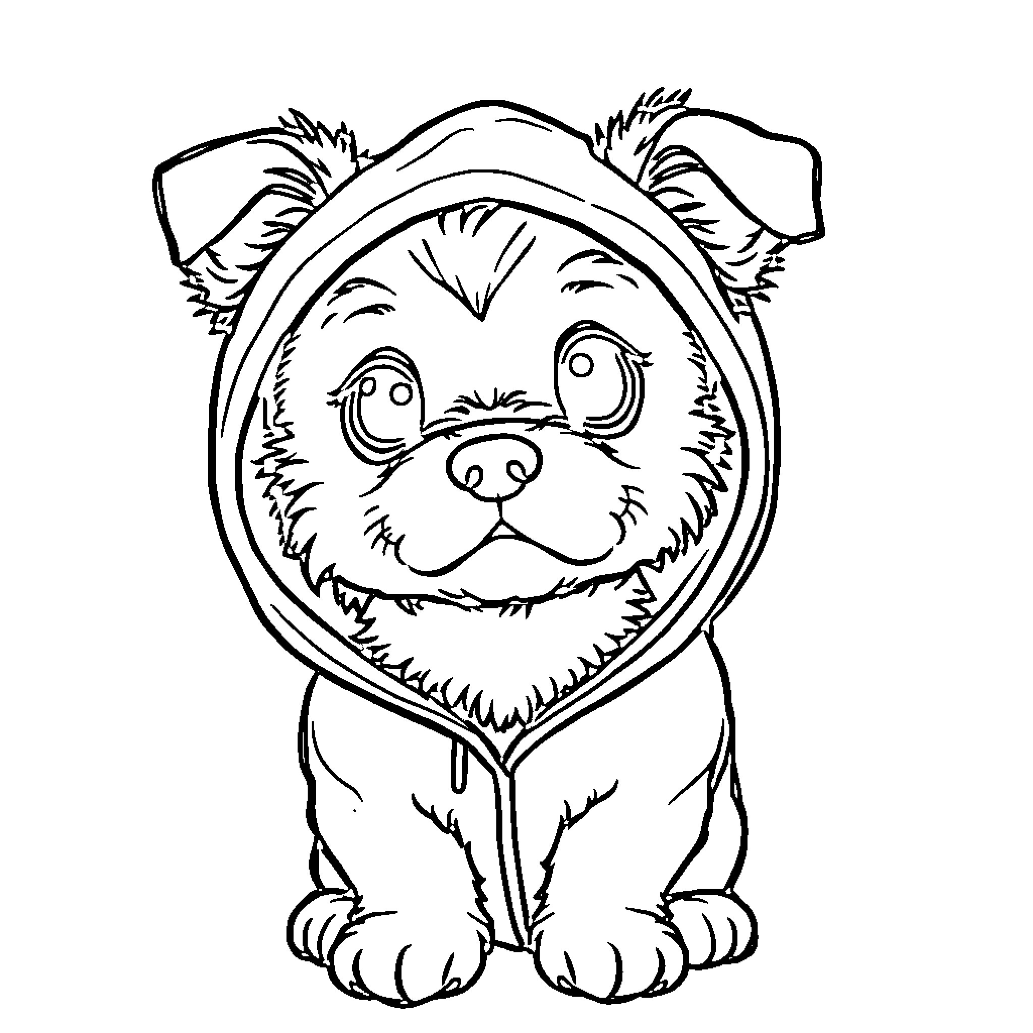 Dog wearing a funny hat Coloring Page (free black-and-white line drawing printable PDF for all, from beginners to advanced learners, including children, teens, adults, and seniors)