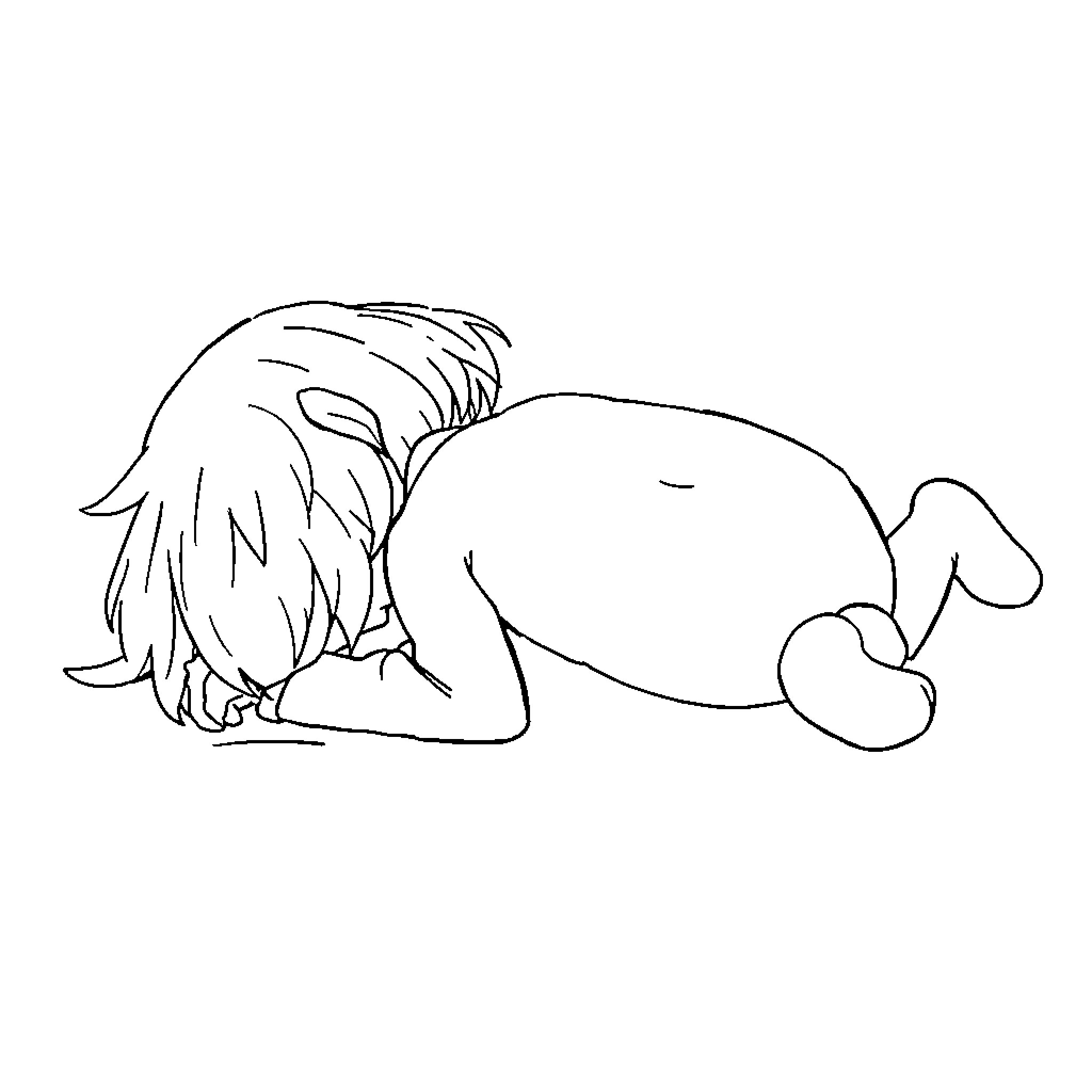 Frisk curled up and resting peacefully Coloring Page (free black-and-white line drawing printable PDF for all, from beginners to advanced learners, including children, teens, adults, and seniors)