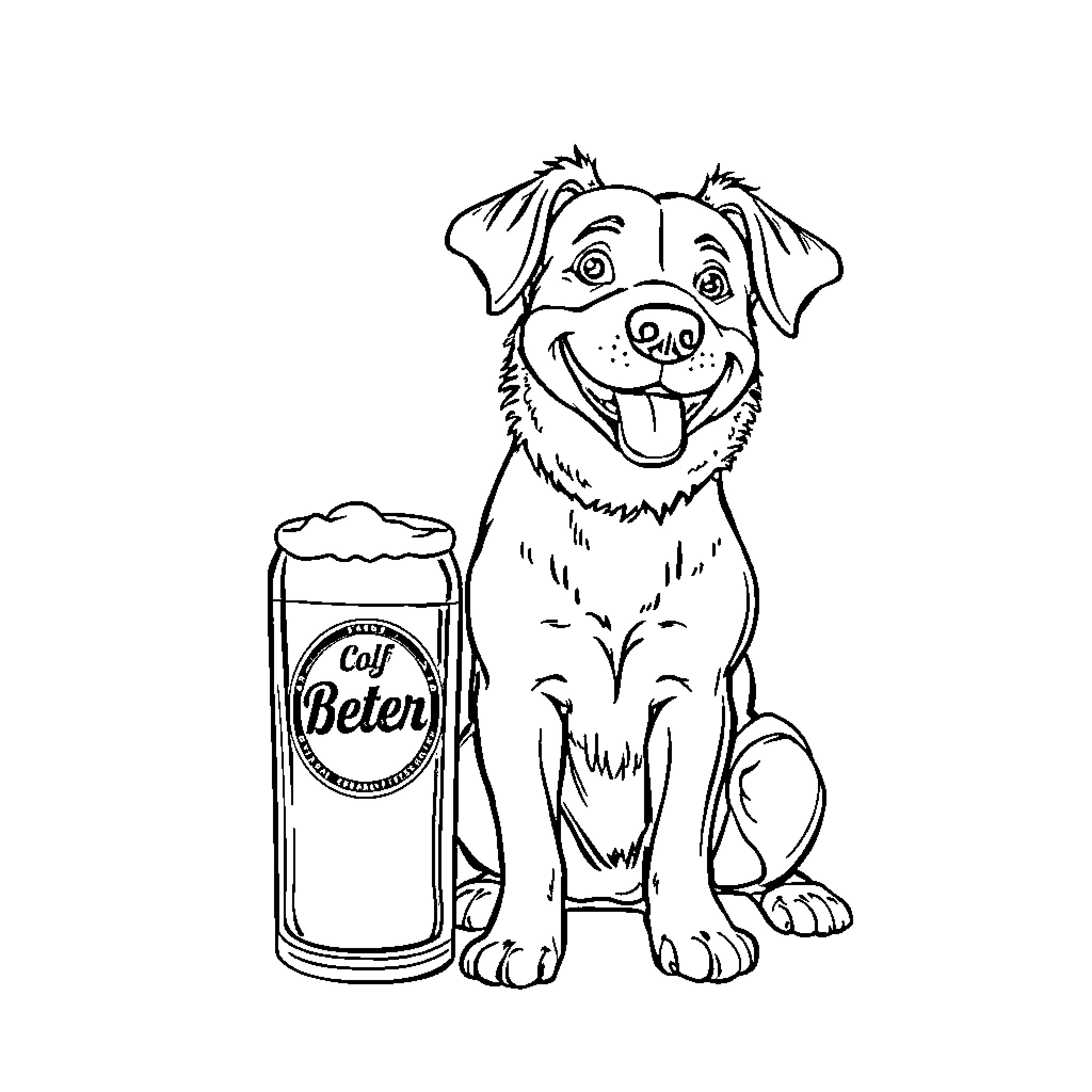 Dog enjoying a refreshing drink Coloring Page (free black-and-white line drawing printable PDF for all, from beginners to advanced learners, including children, teens, adults, and seniors)