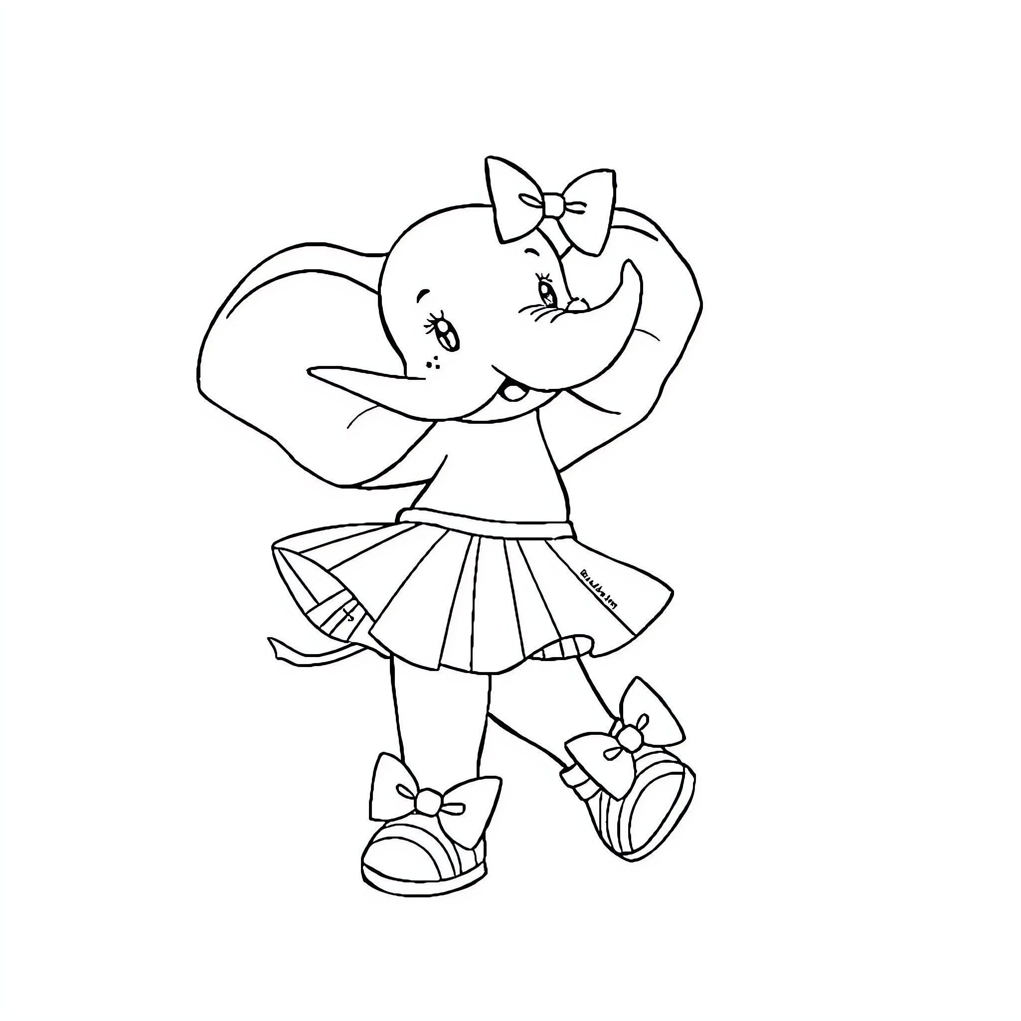 Elephant ballerina dances with butterflies Coloring Page (free black-and-white line drawing printable PDF for all, from beginners to advanced learners, including children, teens, adults, and seniors)