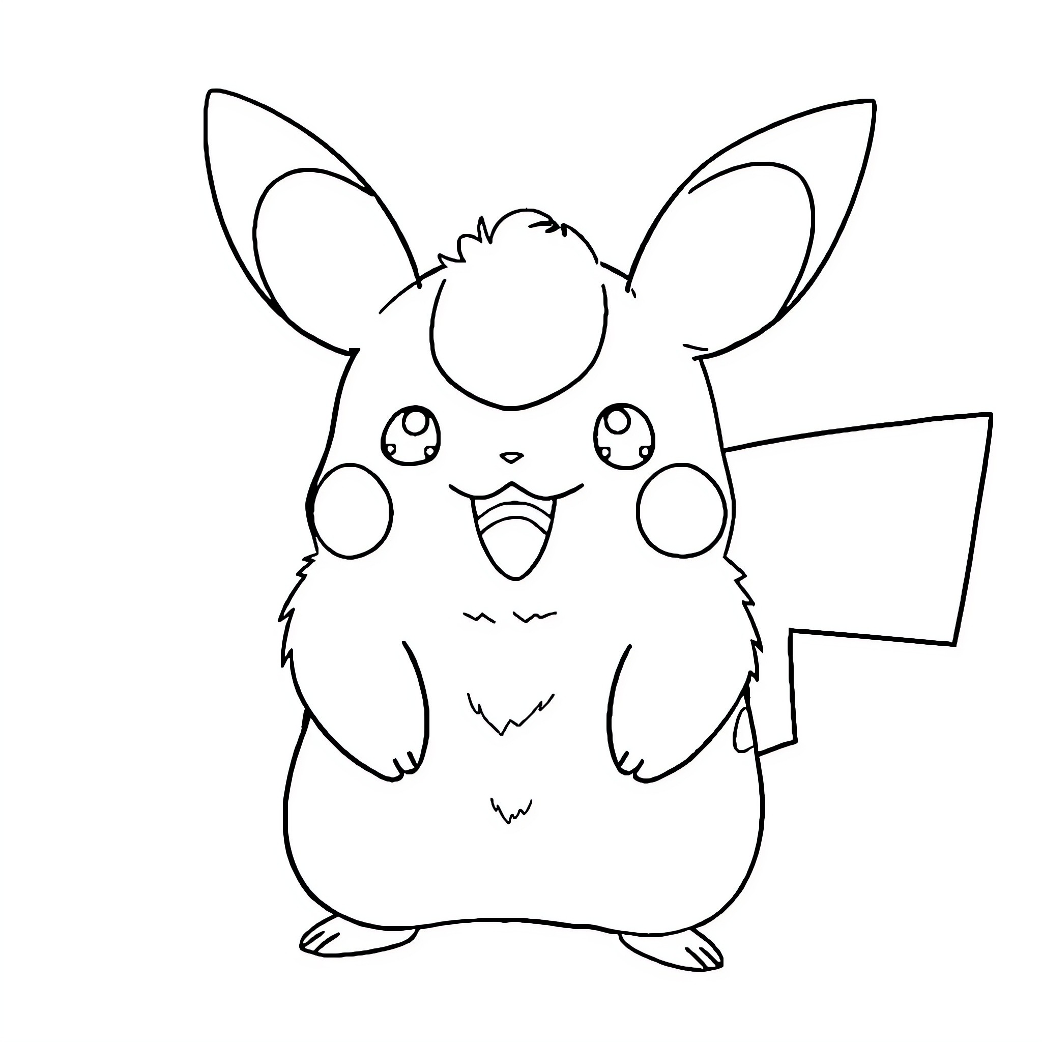 Pikachu in playful expression Coloring Page (free black-and-white line drawing printable PDF for all, from beginners to advanced learners, including children, teens, adults, and seniors)