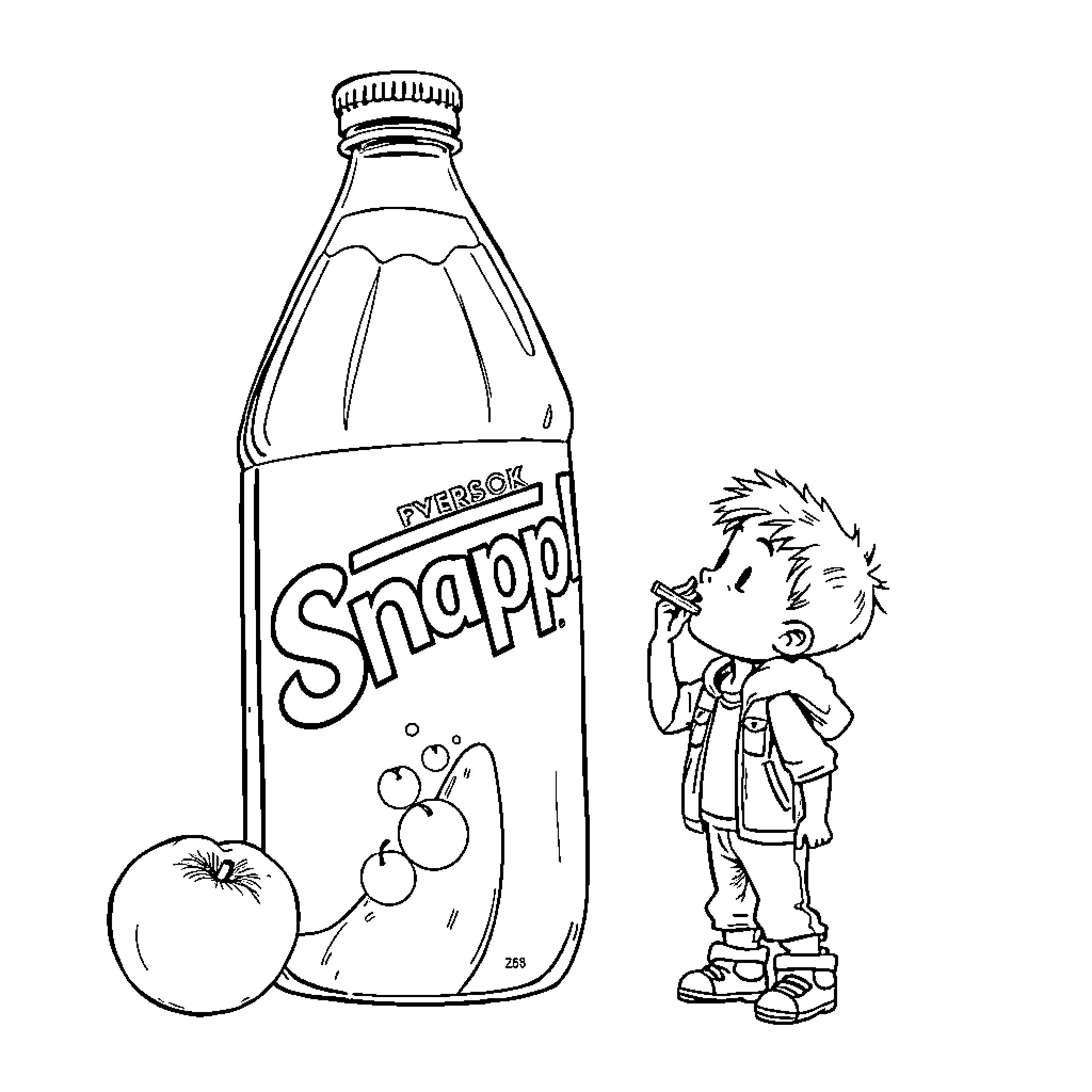 Peach enjoys refreshing Snapple on a sunny day Coloring Page (free black-and-white line drawing printable PDF for all, from beginners to advanced learners, including children, teens, adults, and seniors)