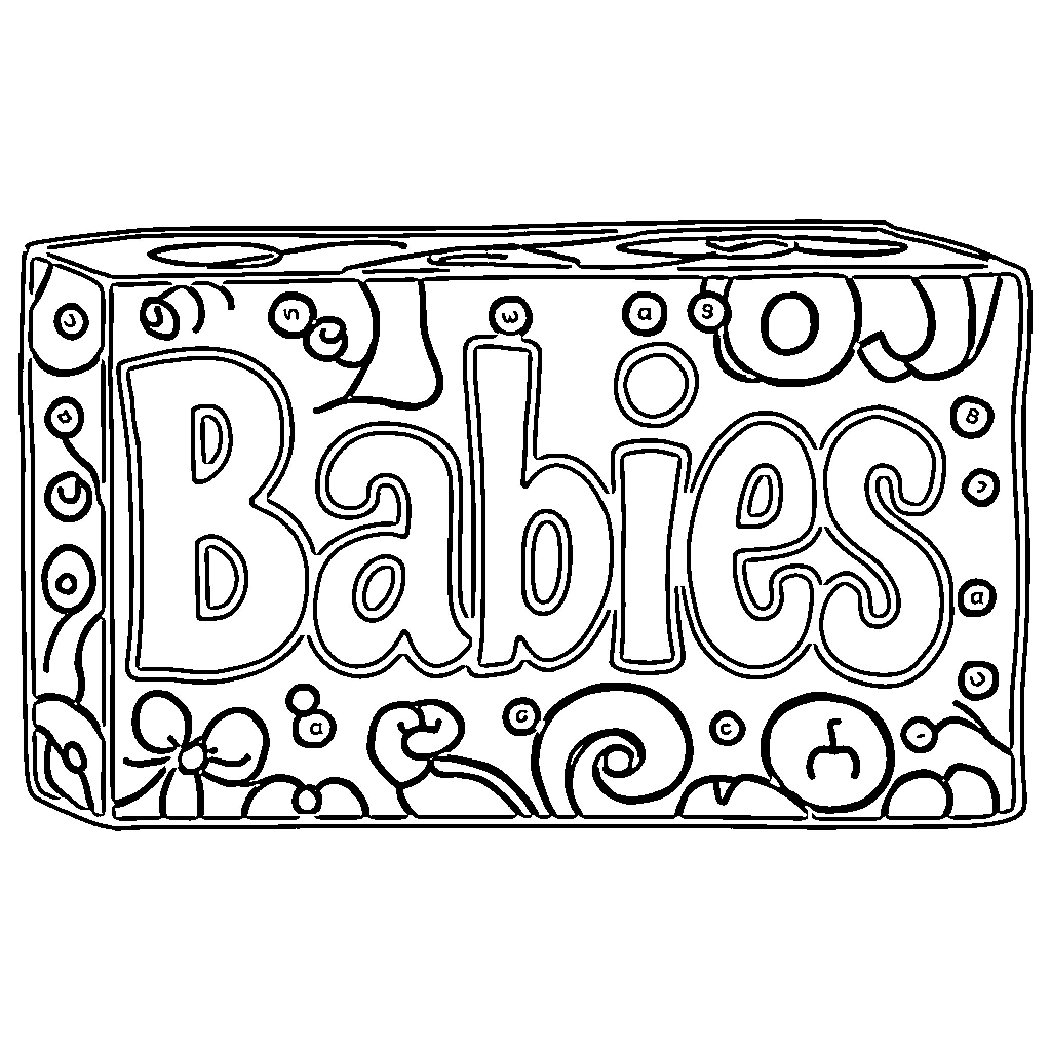 Block of Babies with Doodle Patterns Coloring Page (free black-and-white line drawing printable PDF for all, from beginners to advanced learners, including children, teens, adults, and seniors)
