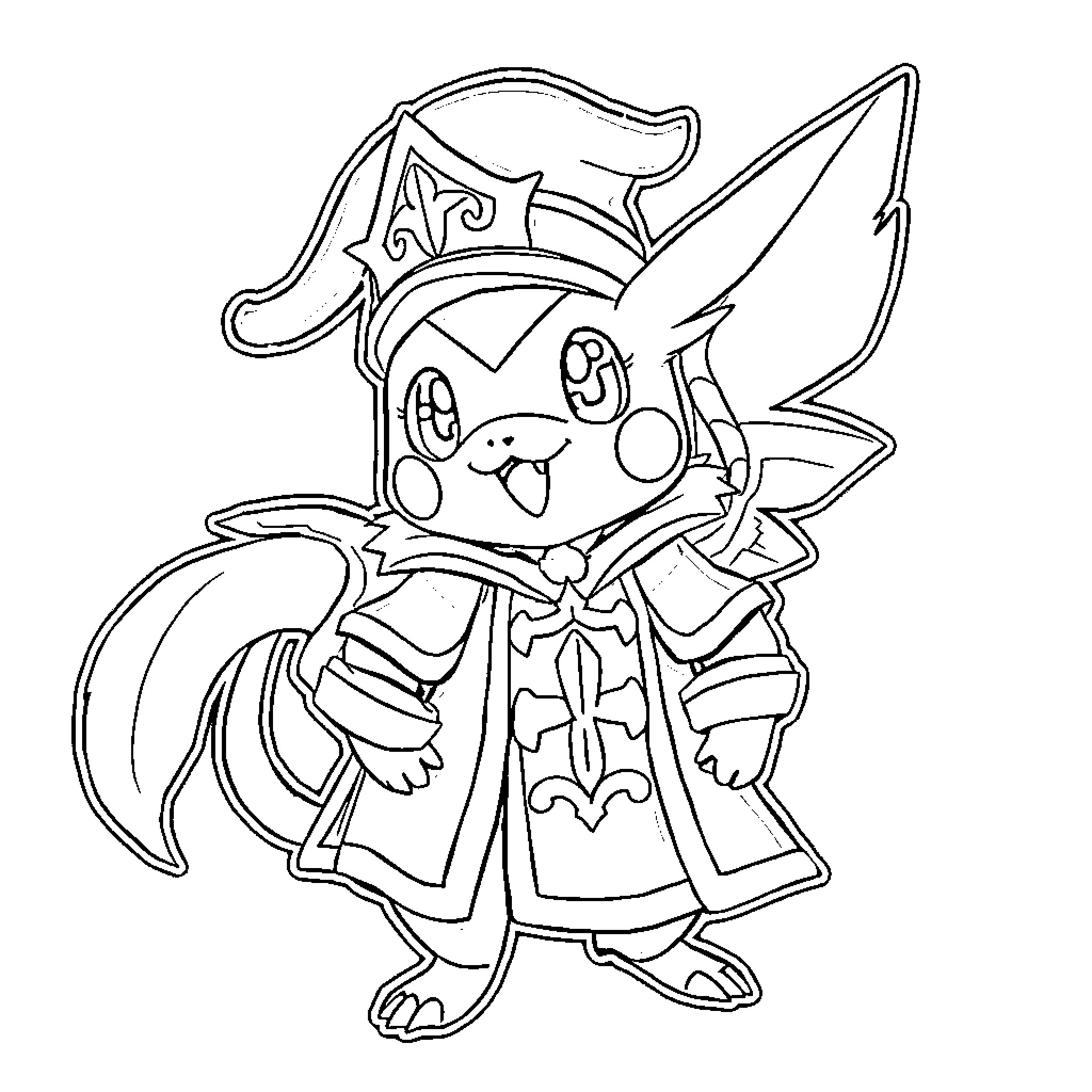 Watchog dressed as a pirate with a sword Coloring Page (free black-and-white line drawing printable PDF for all, from beginners to advanced learners, including children, teens, adults, and seniors)